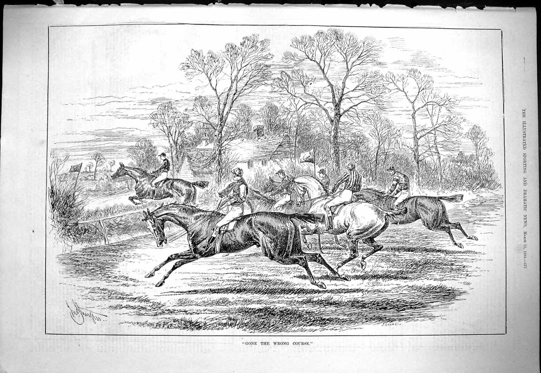 Old Sporting Dramatic News 1884 Horse Racing Sport Gone Wrong Course Victorian
