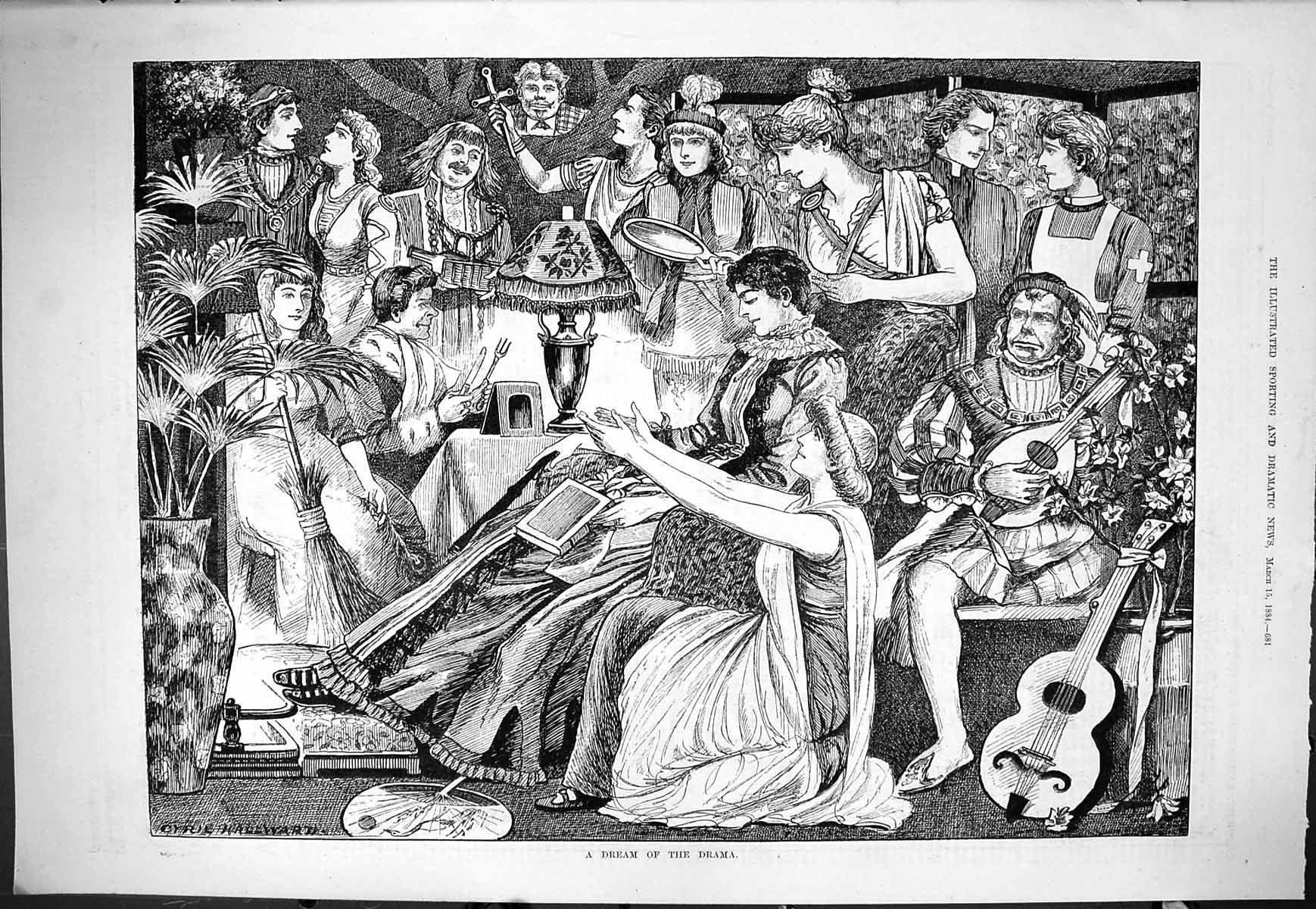 Old Print Sporting Dramatic News 1884 Dream Drama Music Entertainment Peo 19th