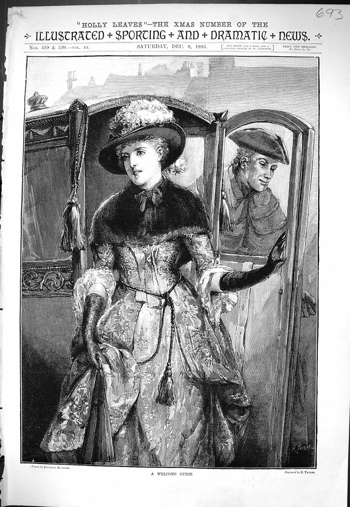 Old Sporting Dramatic News 1883 Welcome Guest Christmas Carriage Tayl Victorian