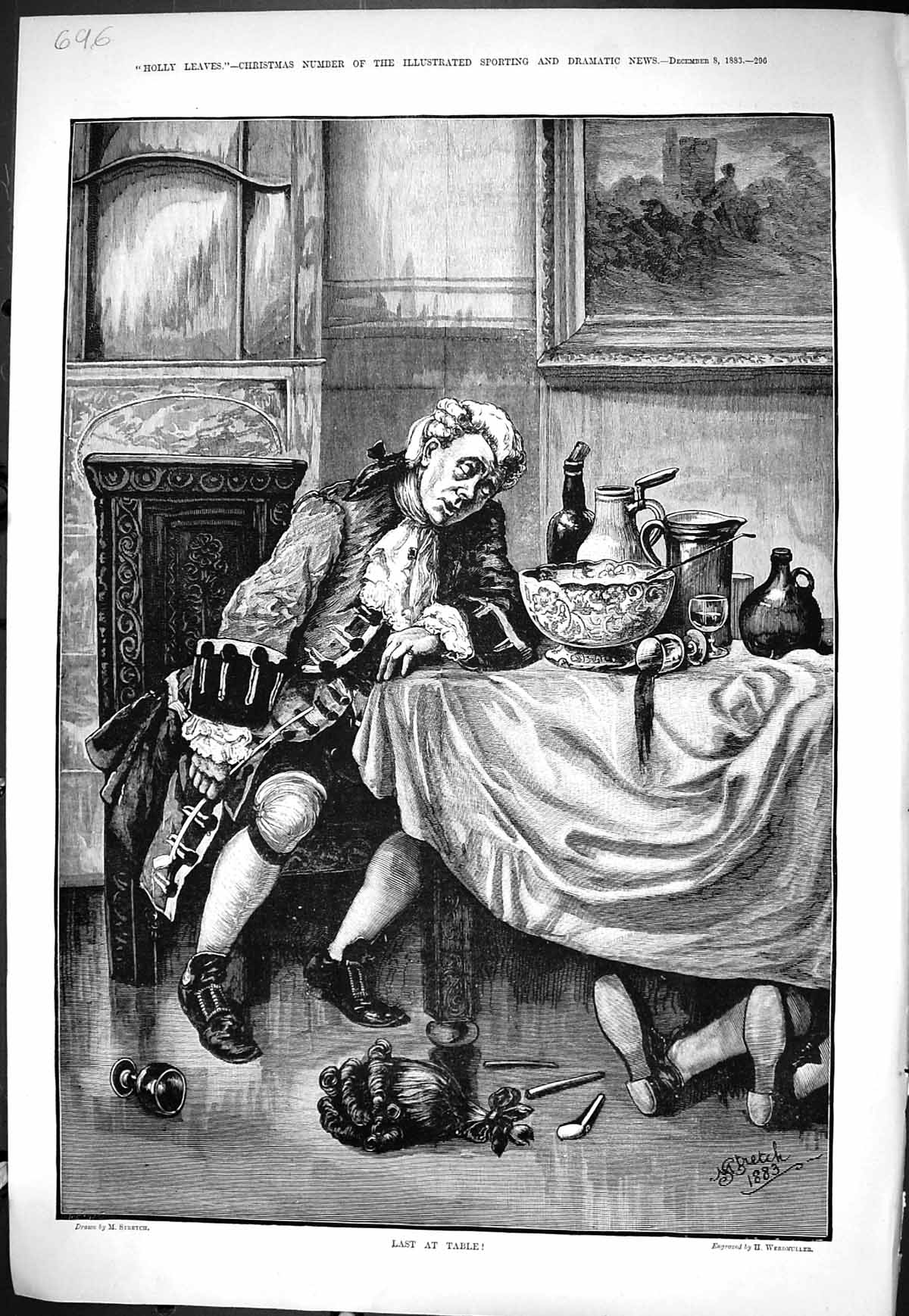 Old Sporting Dramatic News 1883 Sleeping Man Last Dinner Table Stretc Victorian