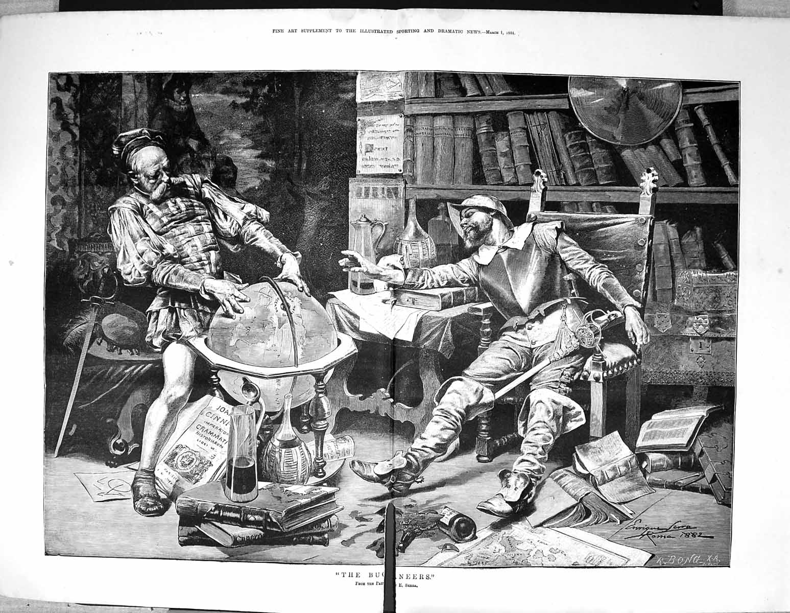 Old Sporting Dramatic News 1884 Damaged Buccaneers Men Fine Art Serra 19th