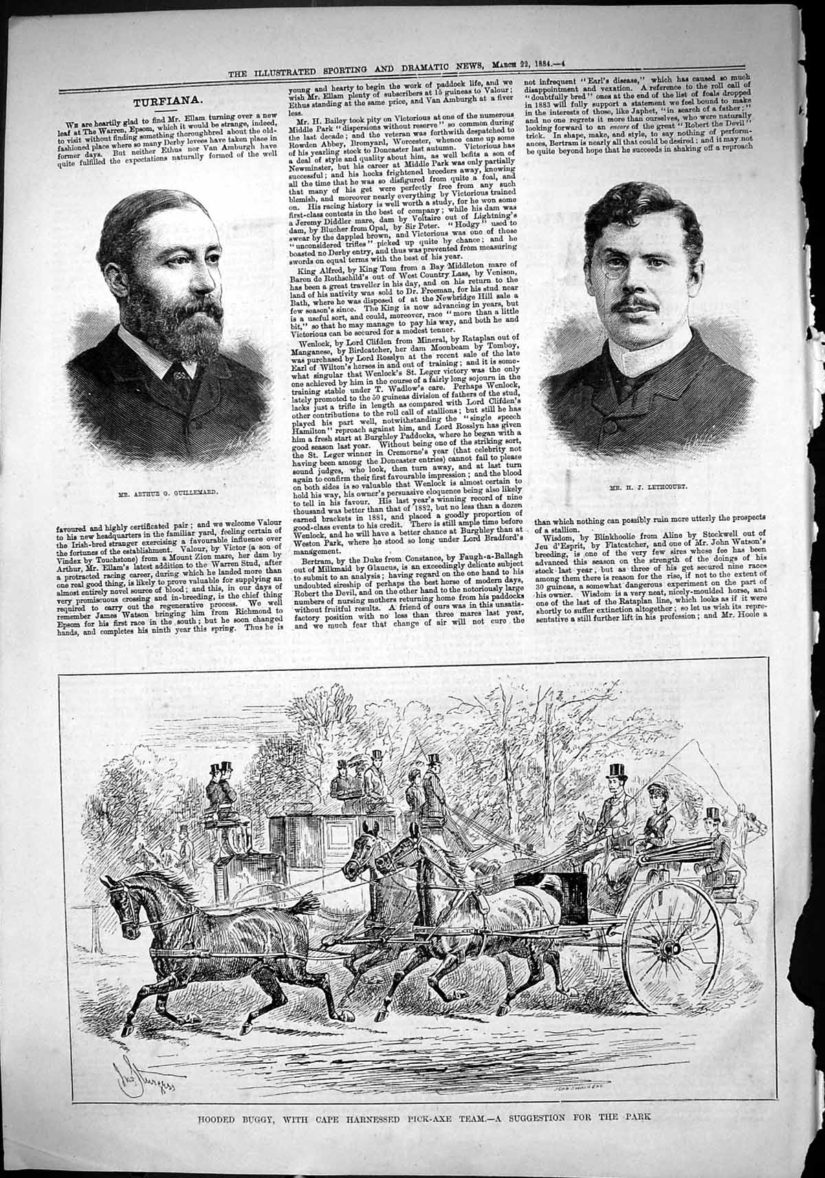 Old Hooded Buggy Cape Harnessed Pick-Axe Horses 1884 Arthur Guillemar Victorian