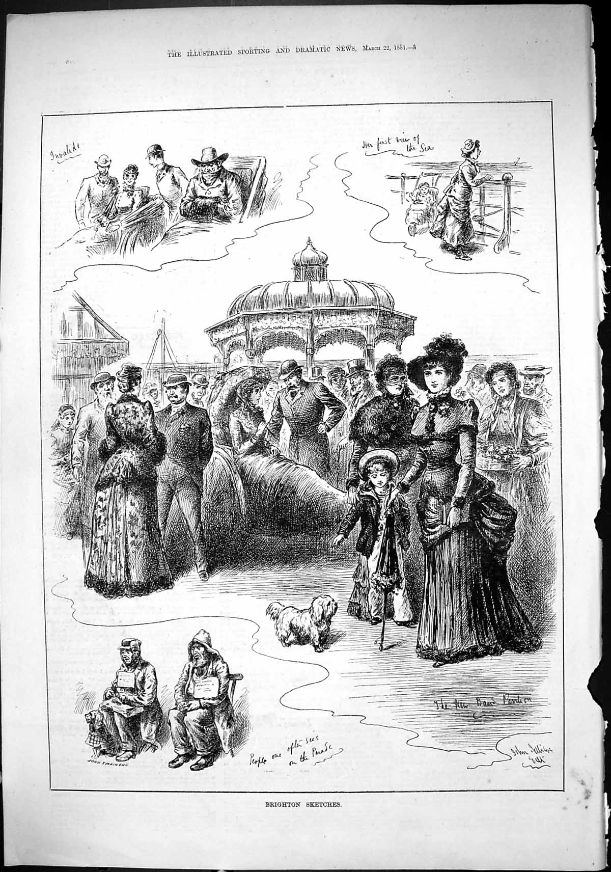 Old Sporting Dramatic News 1884 Brighton Pavilion Beach Sea Scene Swa Victorian