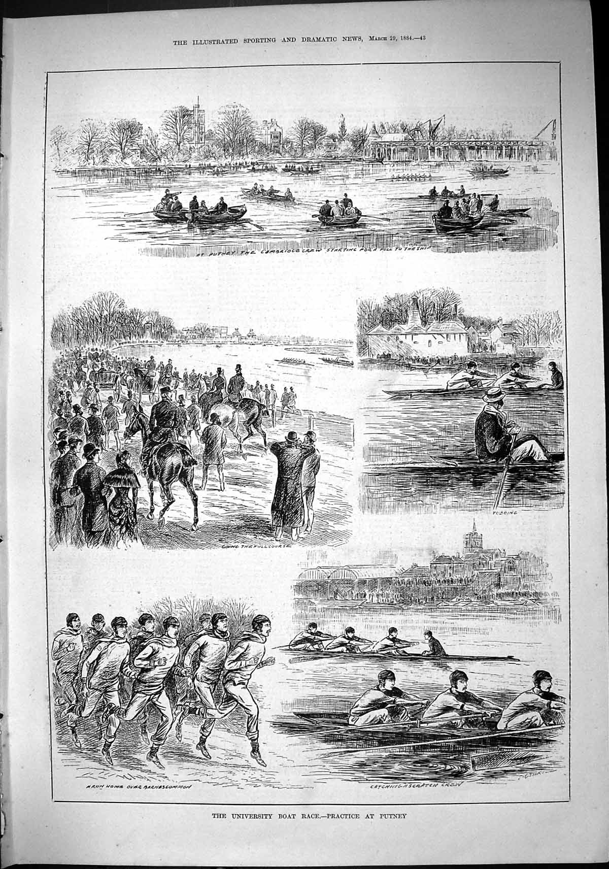 Old Sporting Dramatic News 1884 Oxford Cambridge University Boat Race Victorian