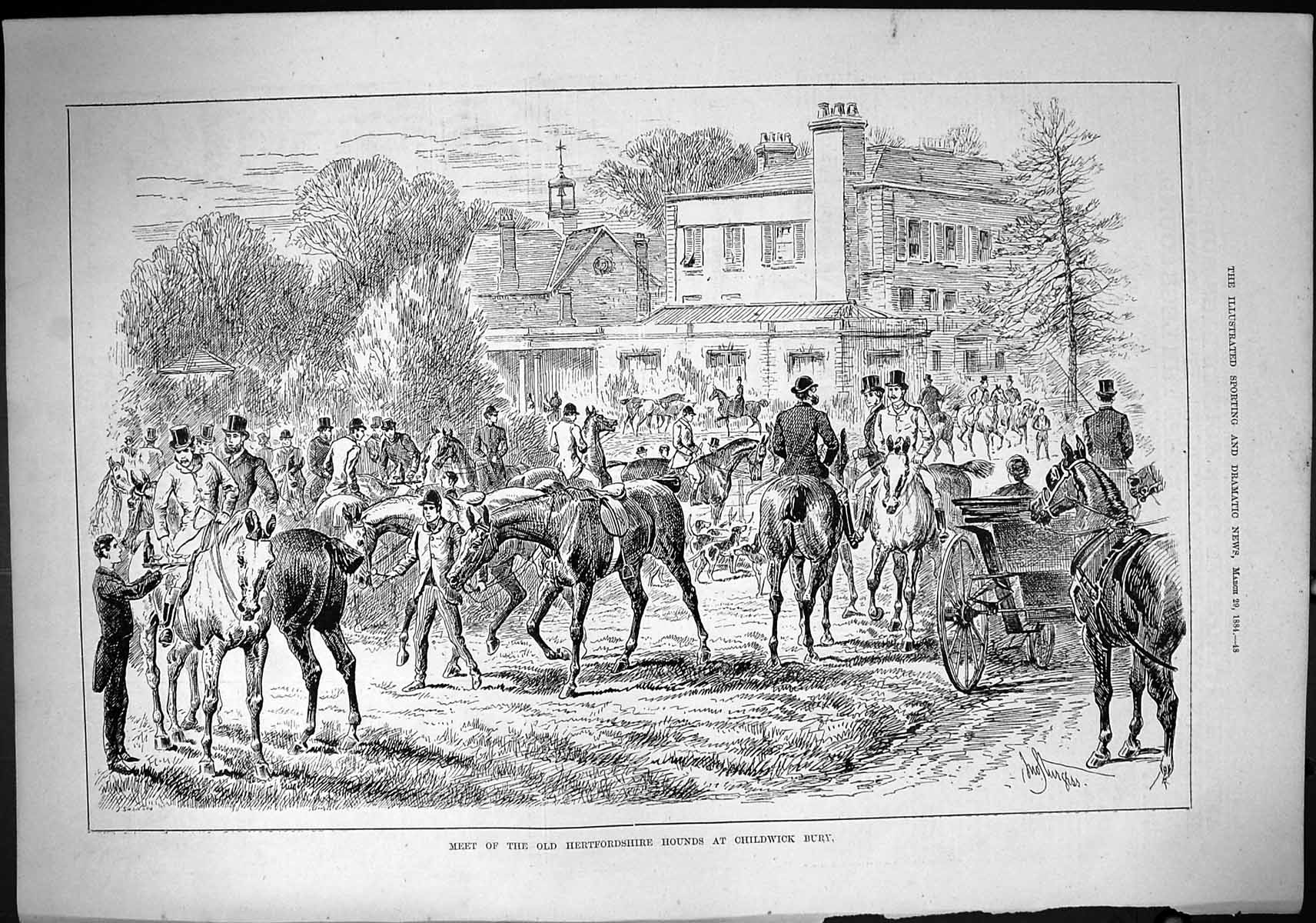 Old Sporting Dramatic News 1884 Hertfordshire Hounds Hunting Childwic Victorian