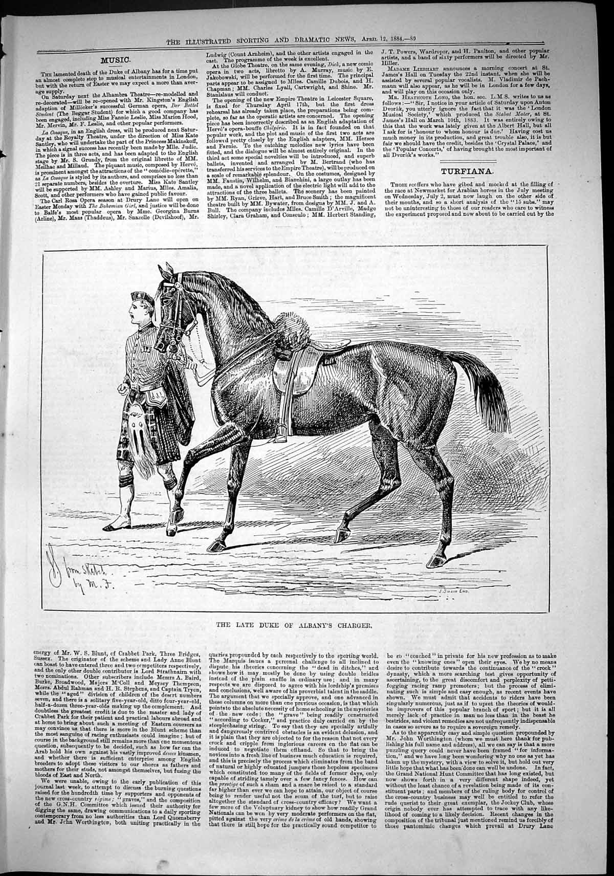 Old Sporting Dramatic News 1884 Duke Albany Charger Horse Scottish Ki Victorian