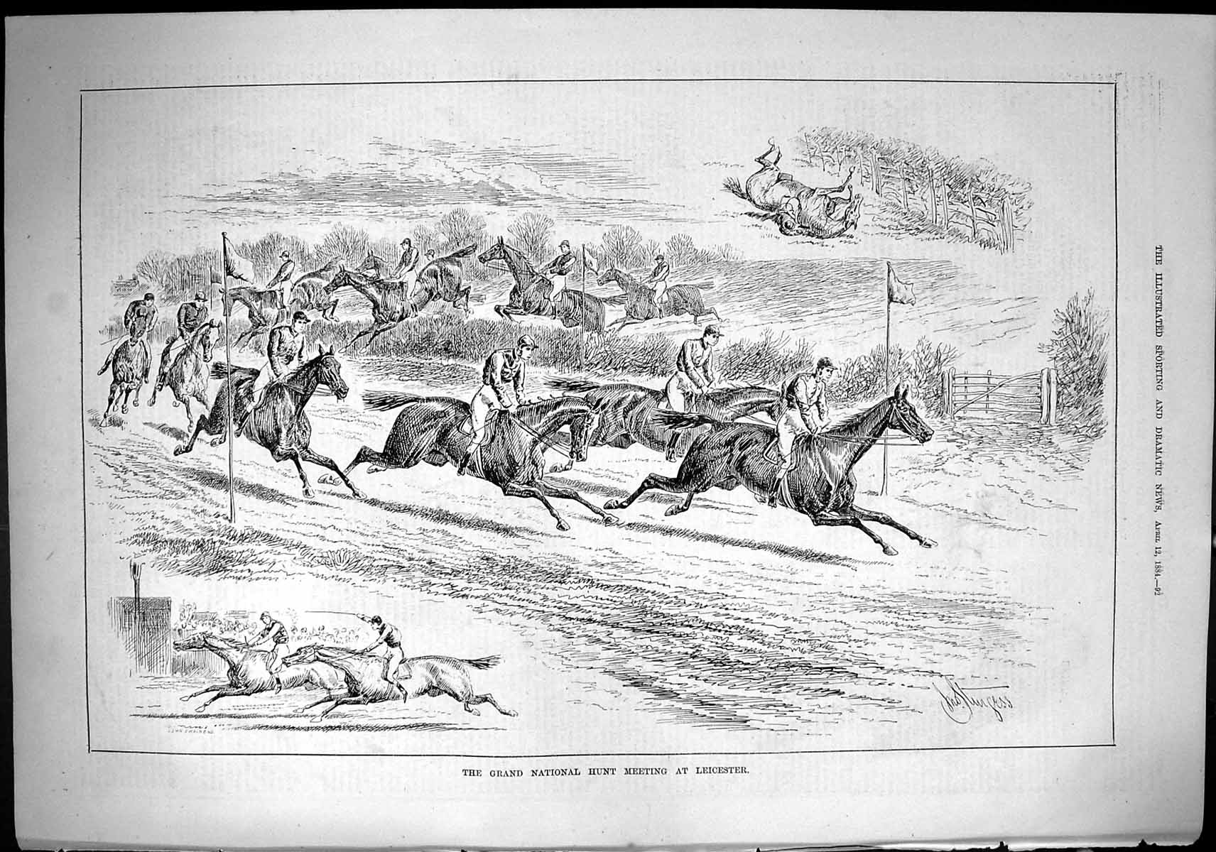 Old Sporting Dramatic News 1884 Grand National Horse Racing Leicester Victorian