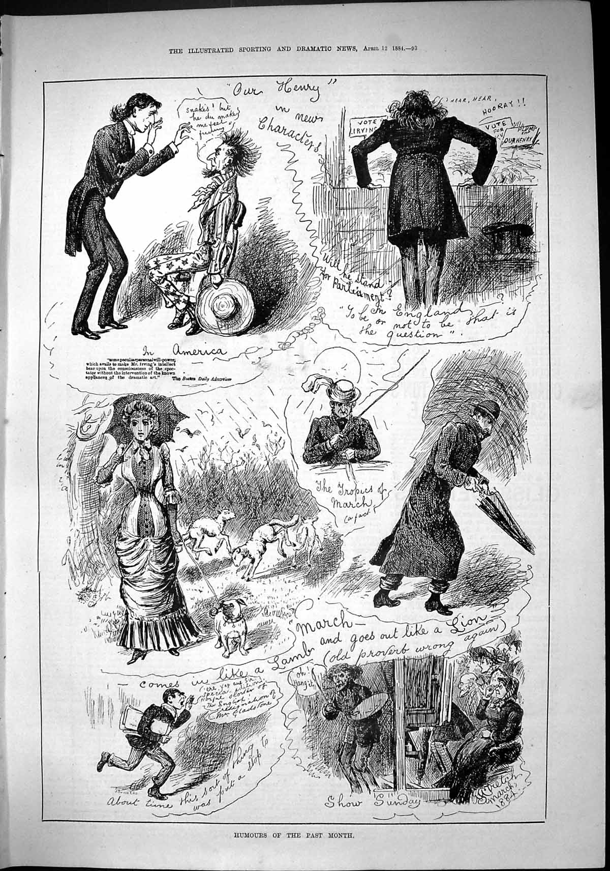 Old Sporting Dramatic News 1884 Humour Comedy Lady Dogs People Parlia Victorian