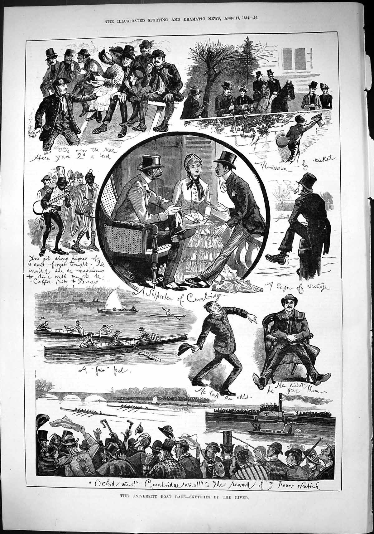 Old Sporting Dramatic News 1884 University Boat Race Cambridge Oxford Victorian