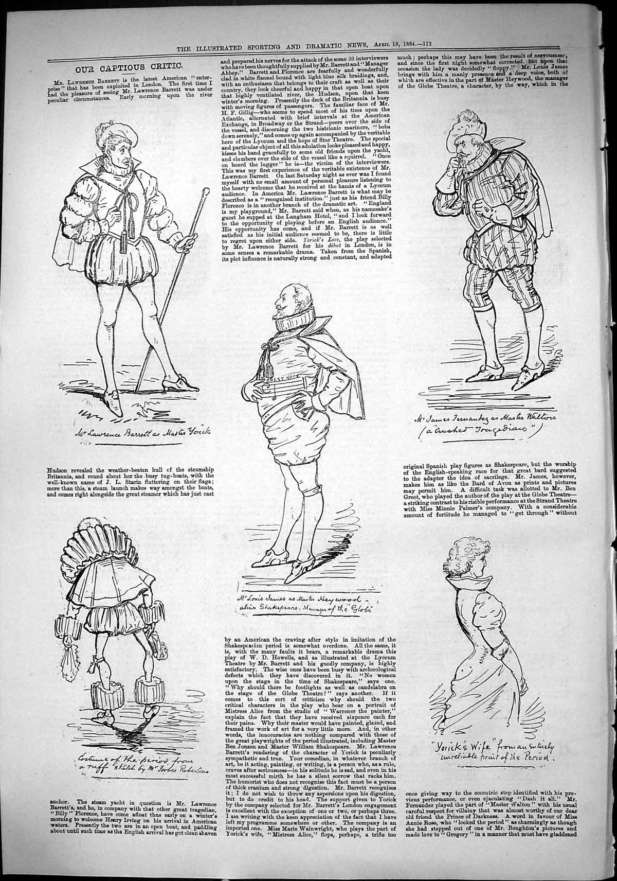 Old Sporting Dramatic News 1884 Captious Critic Theatre Heywood Forbe Victorian