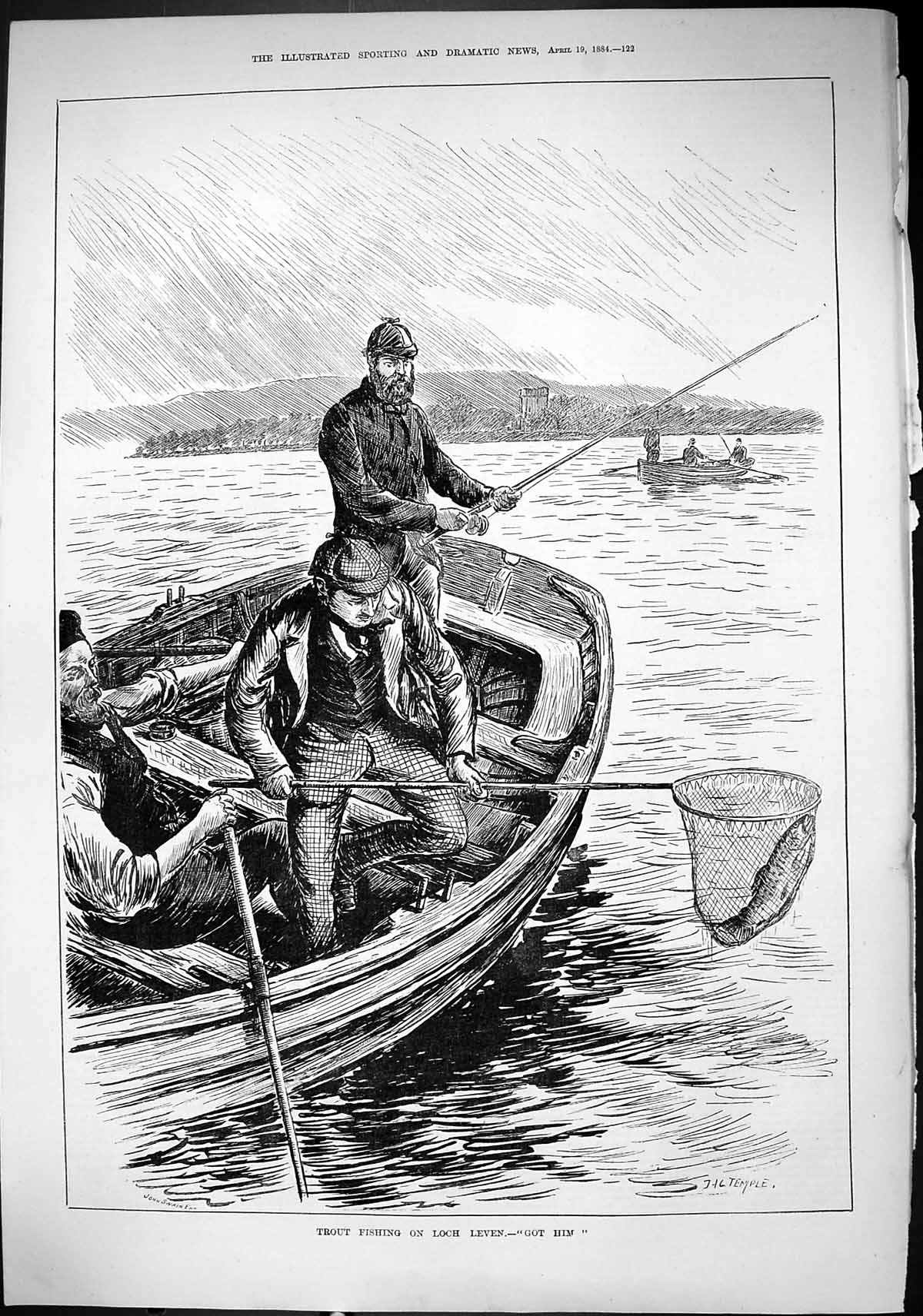Old Sporting Dramatic News 1884 Trout Fishing Loch Leven Scotland Fis Victorian