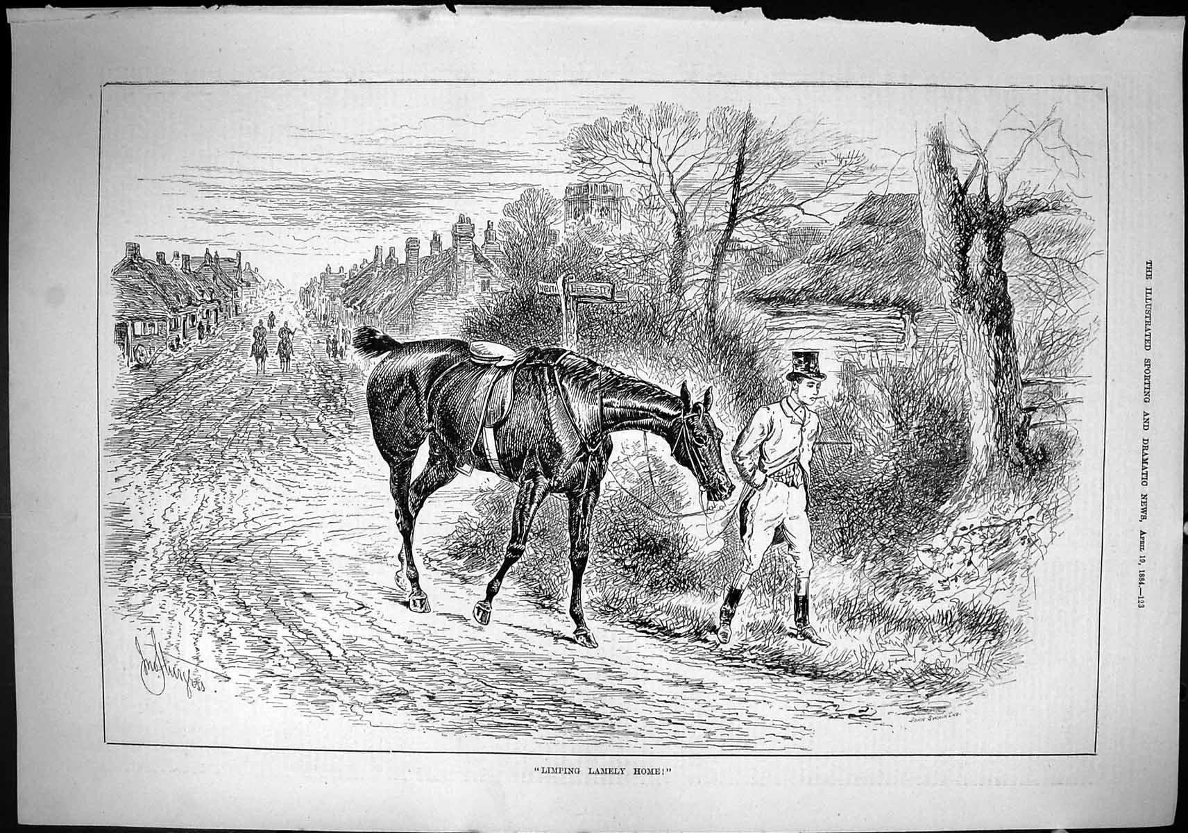 Old Sporting Dramatic News 1884 Hunting Horse Limping Lamely Home Swa Victorian