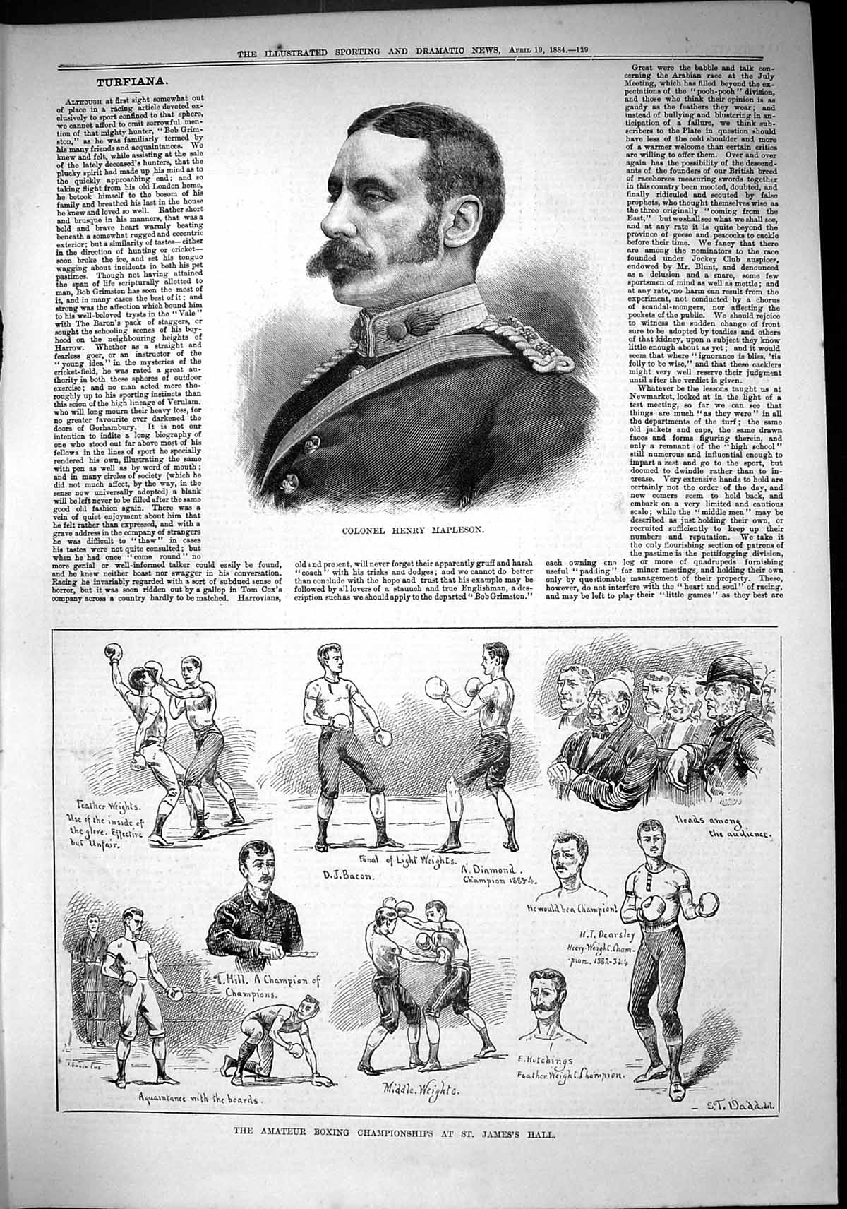 Old Colonel Henry Mapleson Boxing James'S Hall Hill Bacon Diamond Dea