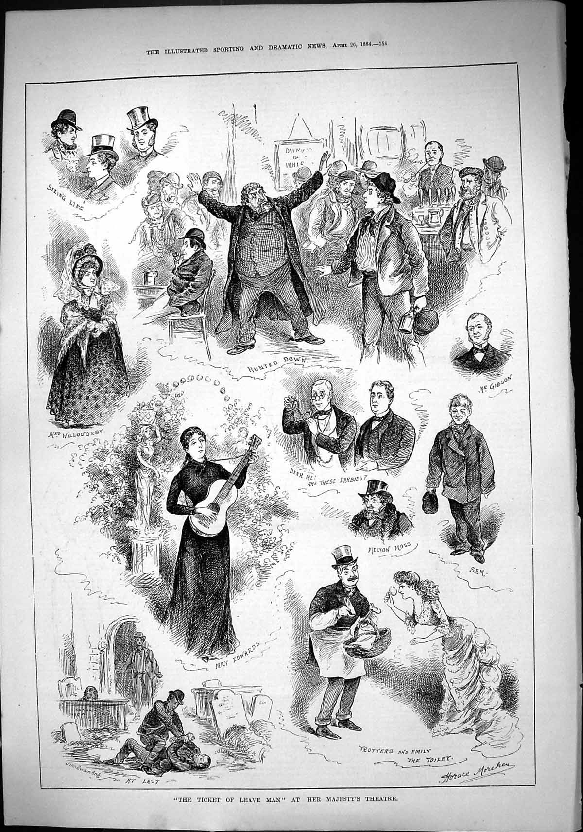 Old 1884 Ticket Leave Man Scene Her Majesty'S Theatre Gibson Moss Wil Victorian