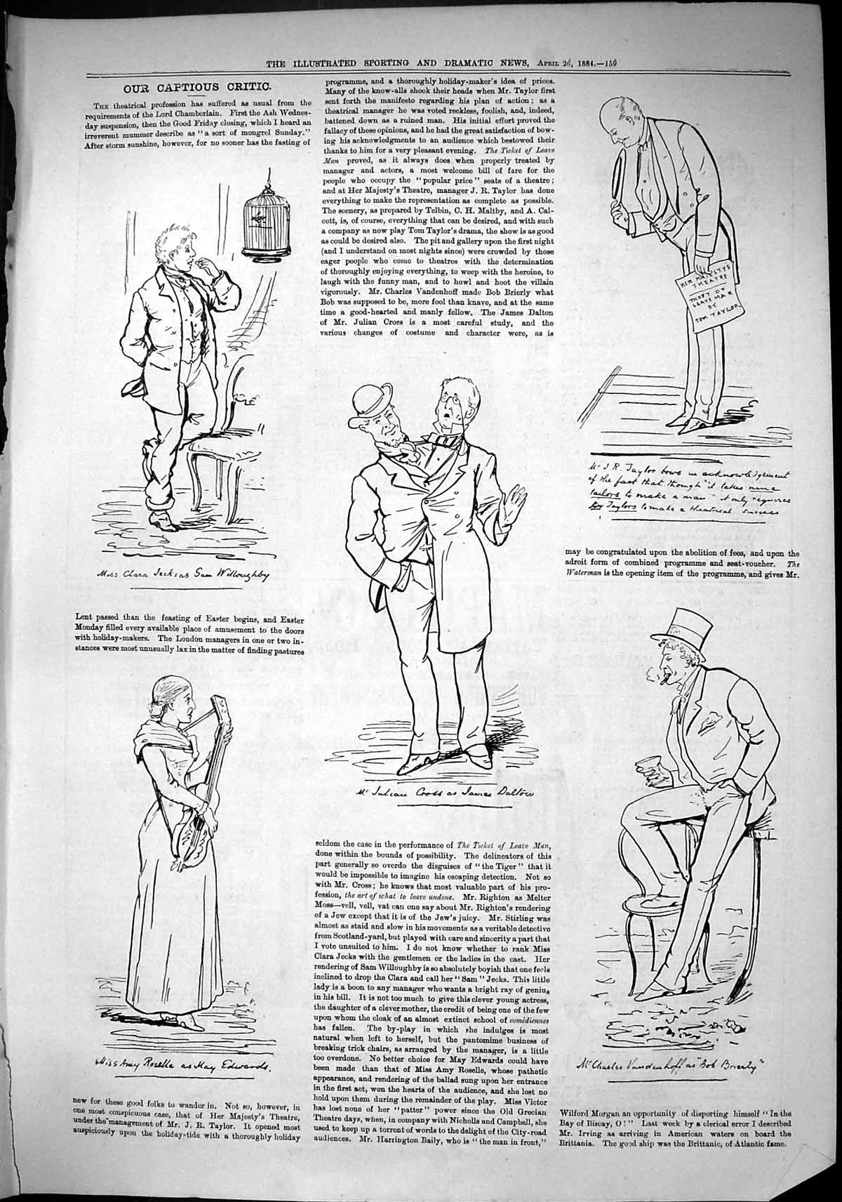 Old Sporting Dramatic News 1884 Captious Critic Theatre Willoghby Edw Victorian