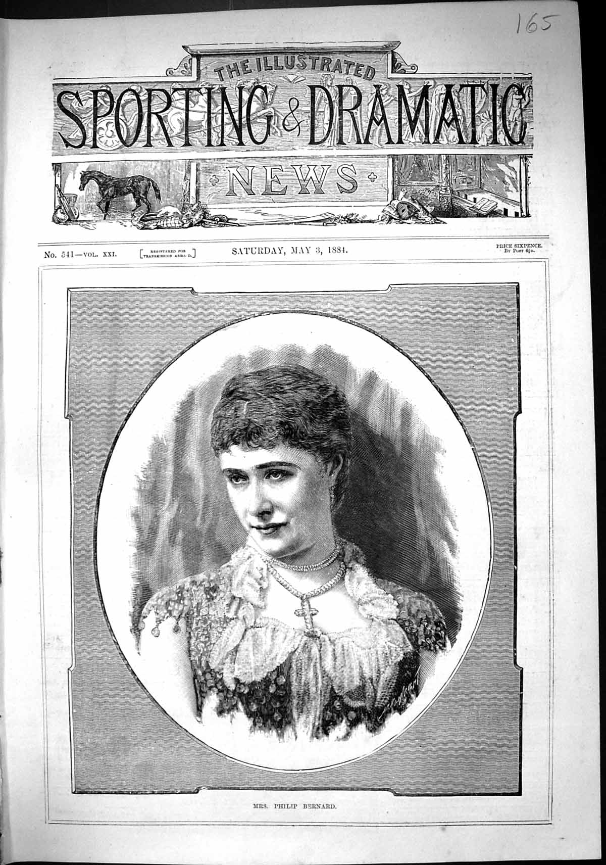 Antique Print Sporting Dramatic News 1884 Portrait Mrs Philip Bernard Lady 19th
