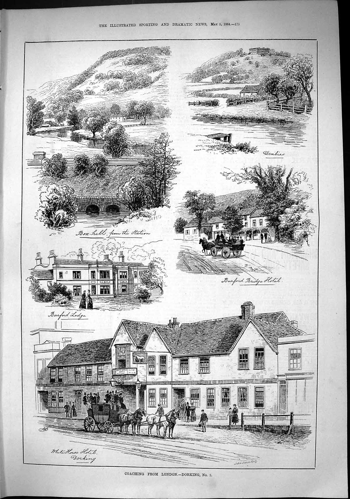 Old Sporting Dramatic News 1884 Coaching London Dorking Hotel Denbies Victorian