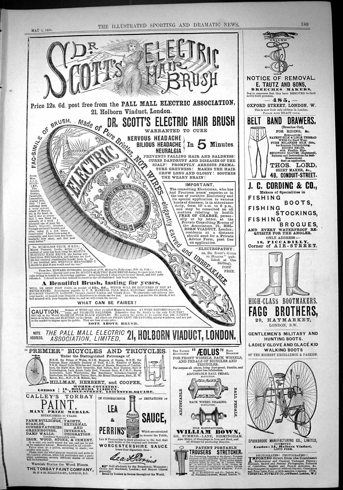 Old Print 1884 Scotts Electric Hair Brush Cording Hillman Herbert Cooper 19th