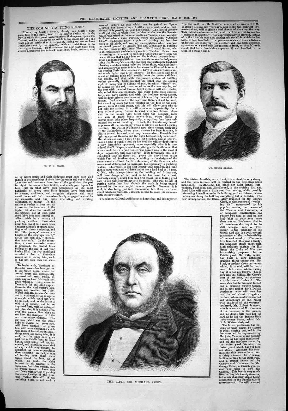Antique Print Sporting Dramatic News 1884 Grace Henry George Michael Costa 19th