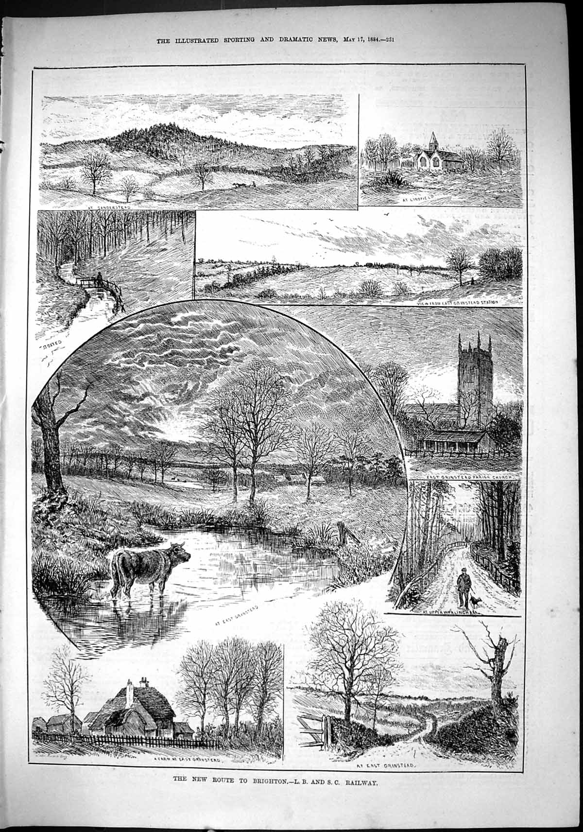Old 1884 Brighton Railway Grinstead Werlingham Church Lingfield Sande Victorian