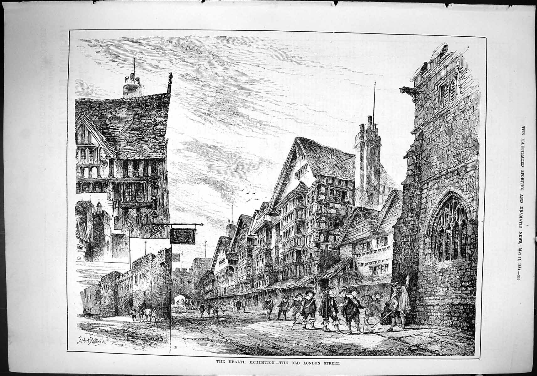 Antique Old Print Sporting Dramatic News 1884 Health Exhibition London Street