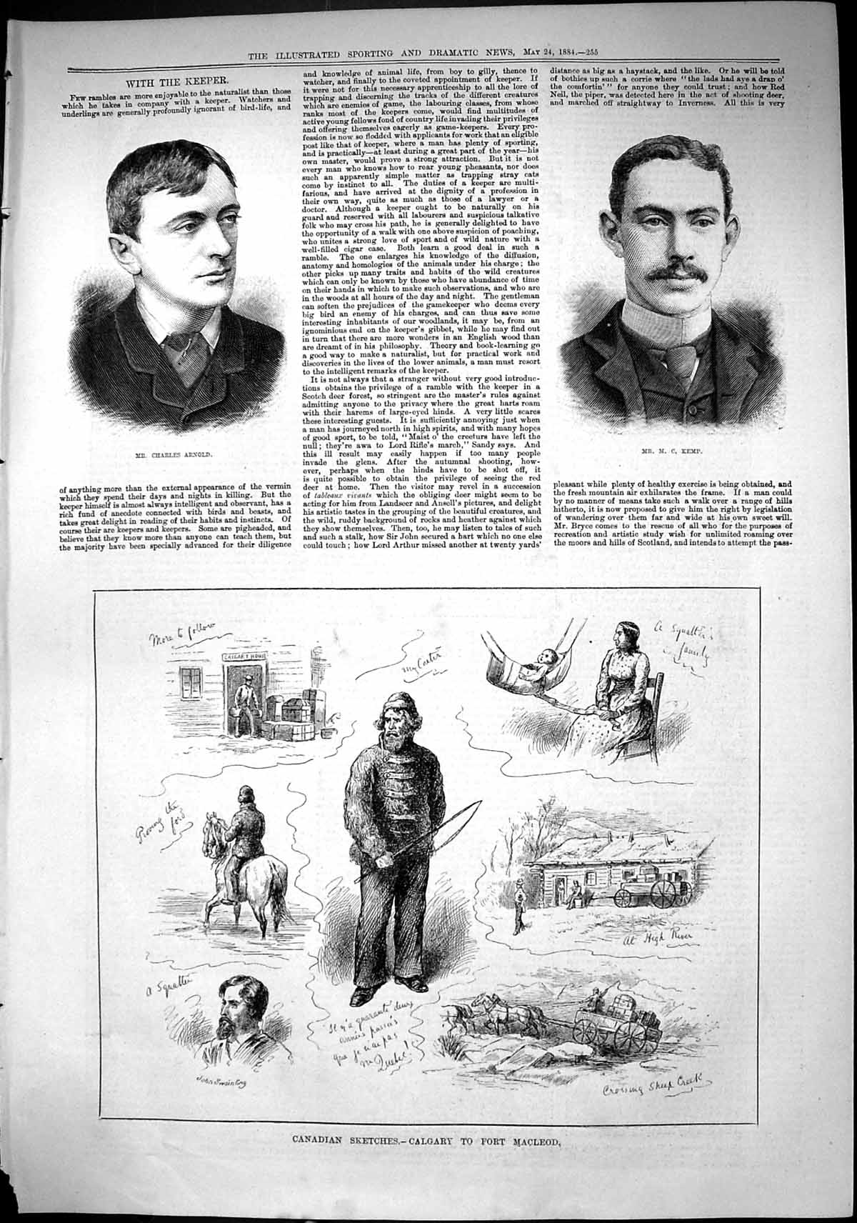 Antique Print Sporting Dramatic News 1884 Charles ArnKemp Calgary Fort Macl