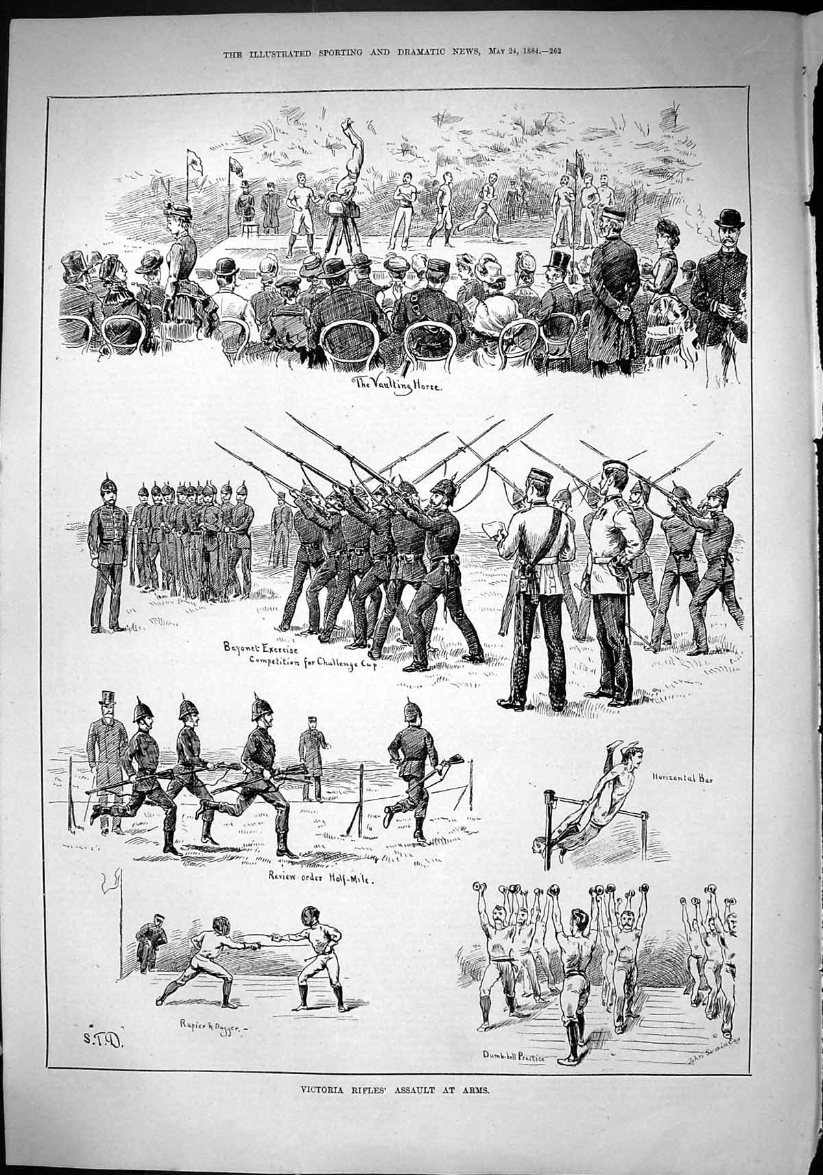 Old Print Sporting Dramatic News 1884 Victoria Rifles Assault Arms Siers 19th