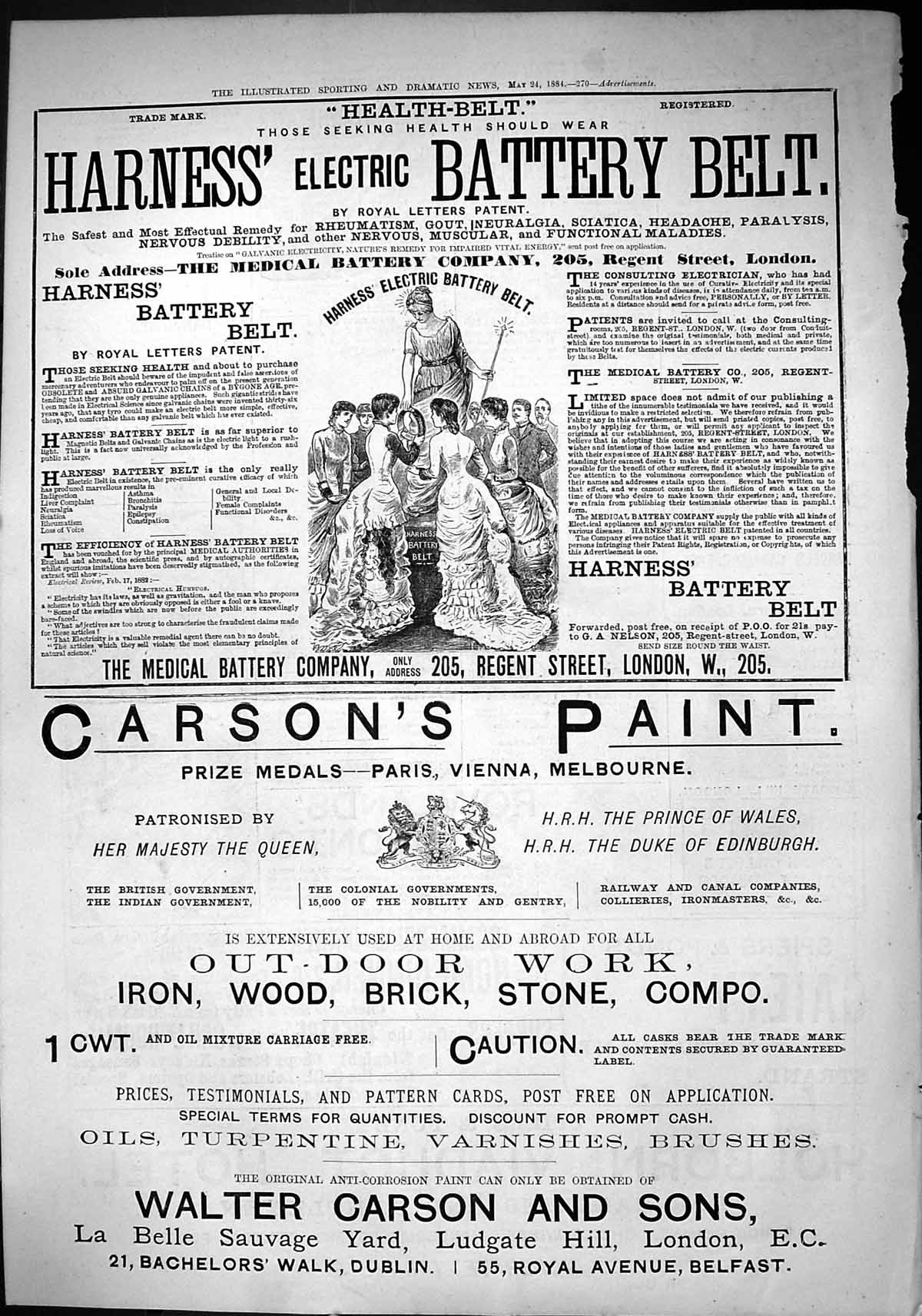 Old Print Sporting Dramatic News 1884 Harness Battery Belt Walter Carson 19th