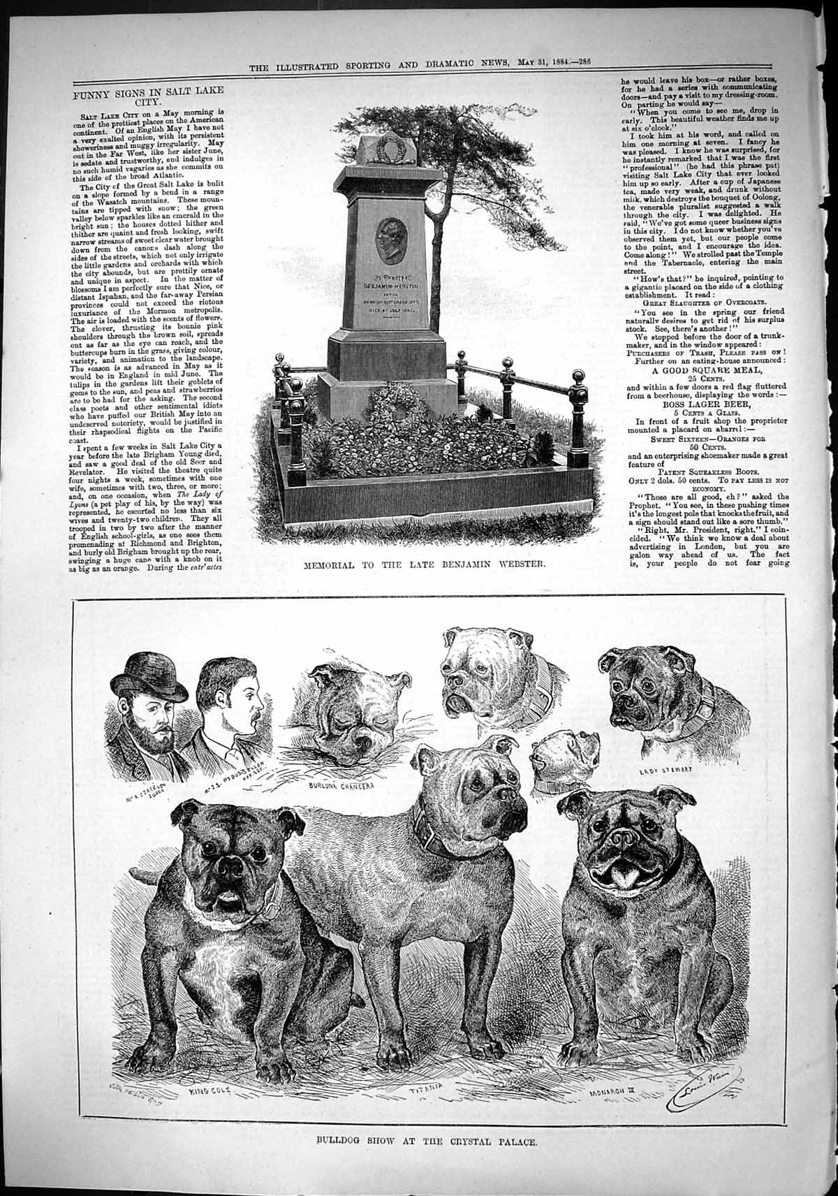 Old 1884 Memorial Benjamin Webster Bulldog Show Crystal Palace Jackso Victorian