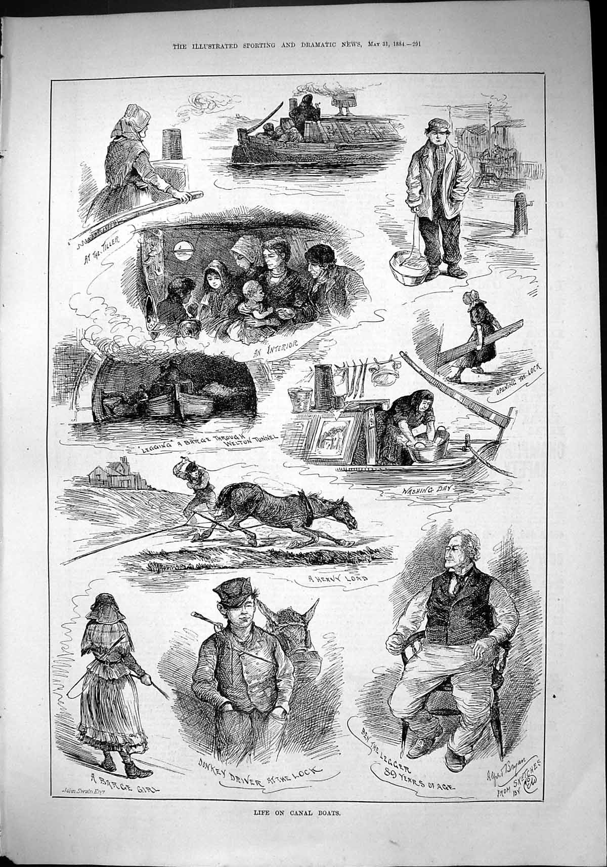 Old Sporting Dramatic News 1884 Canal Boats Ben Legger Welton Tunnel Victorian