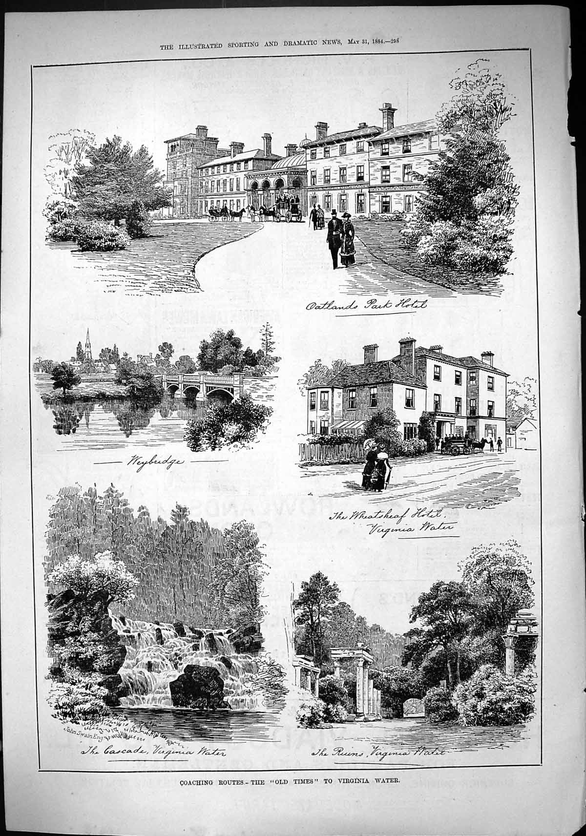 Old 1884 Coaching Virginia Water Oatlands Hotel Weybridge Wheatsheaf Victorian