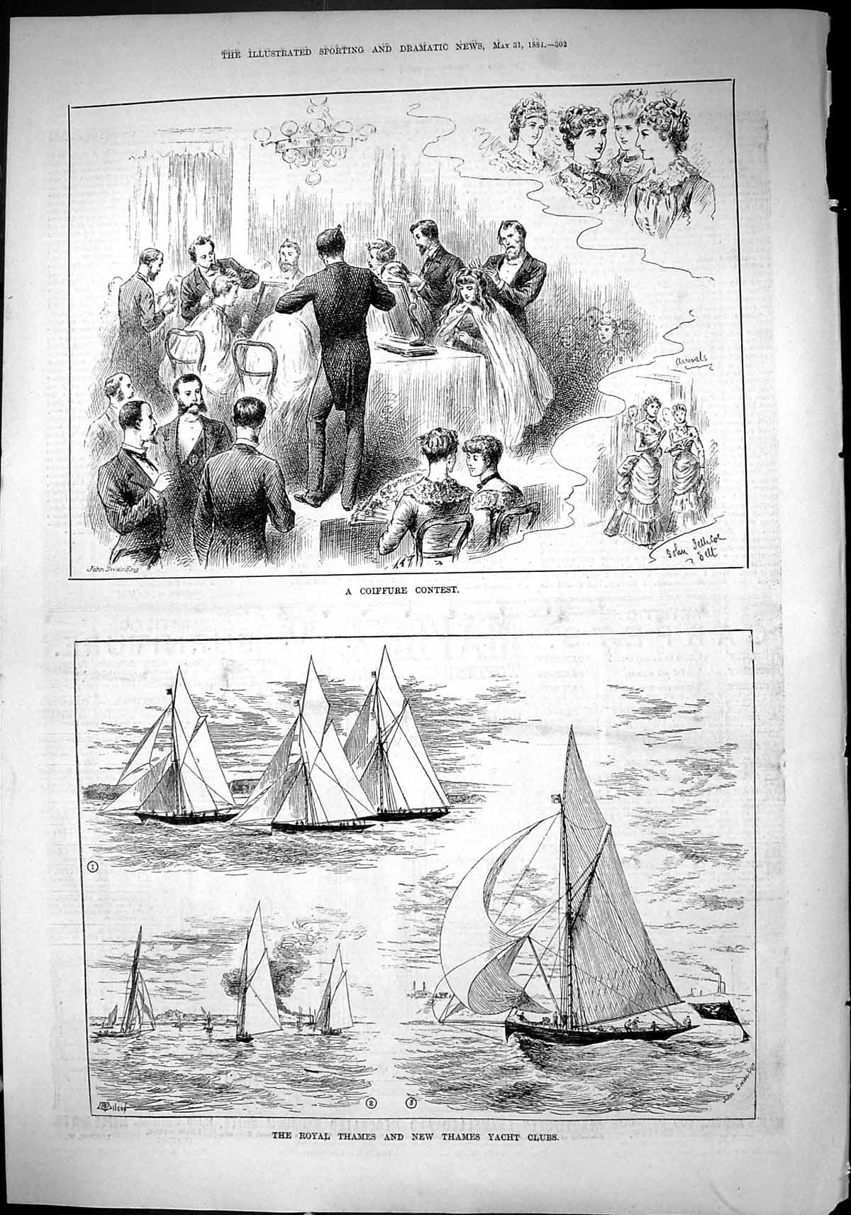 Old Sporting Dramatic News 1884 Coiffure Contest Royal Thames Yacht C Victorian