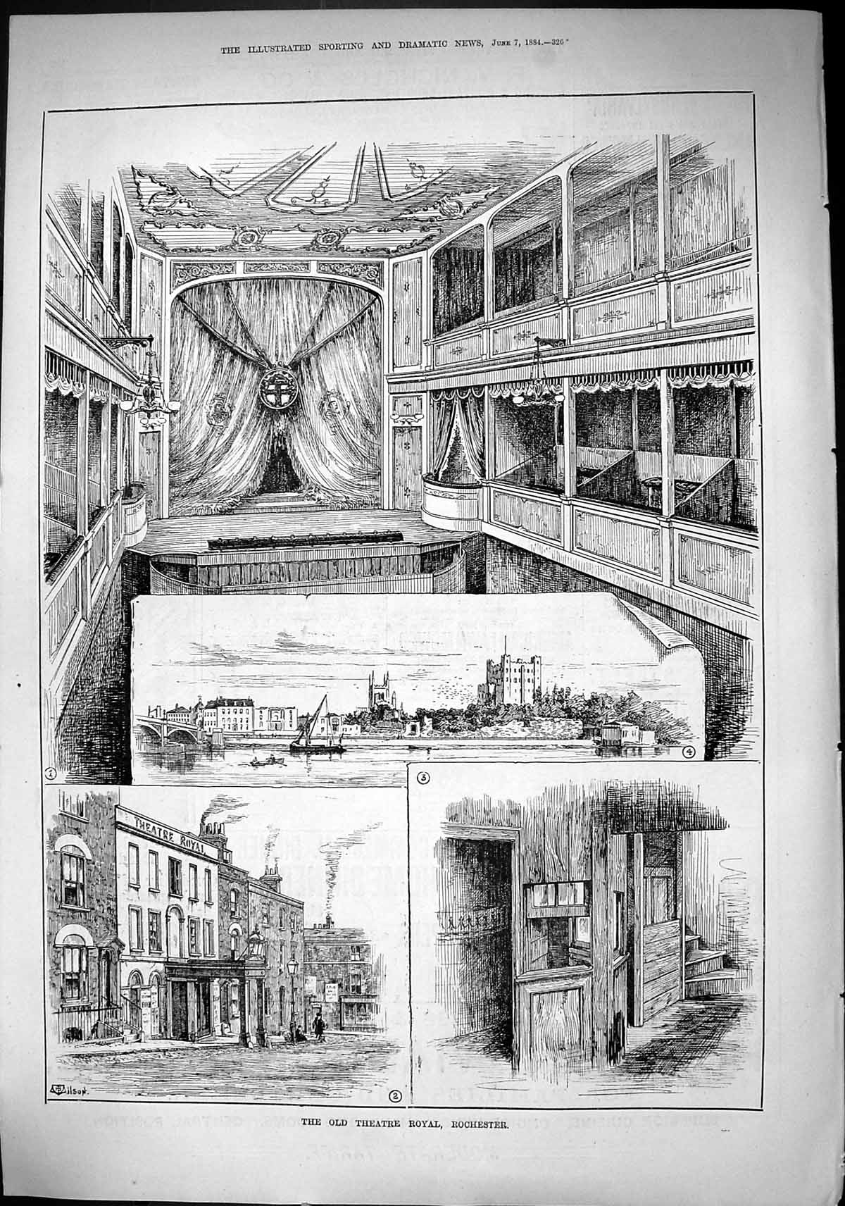 Antique Print Sporting Dramatic News 1884 Theatre Royal Rochester Architect