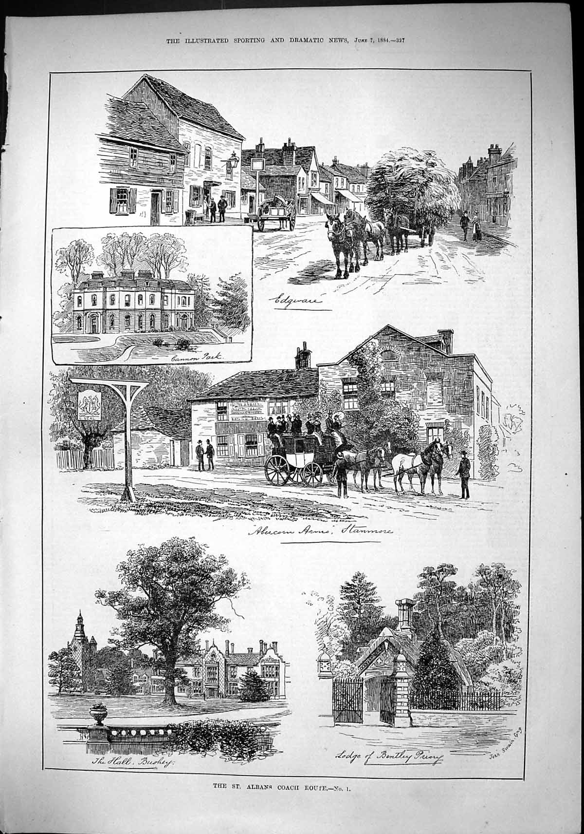Old 1884 St. Albans Edgware Abercorn Hall Bushey Lodge Bentley Priory Victorian