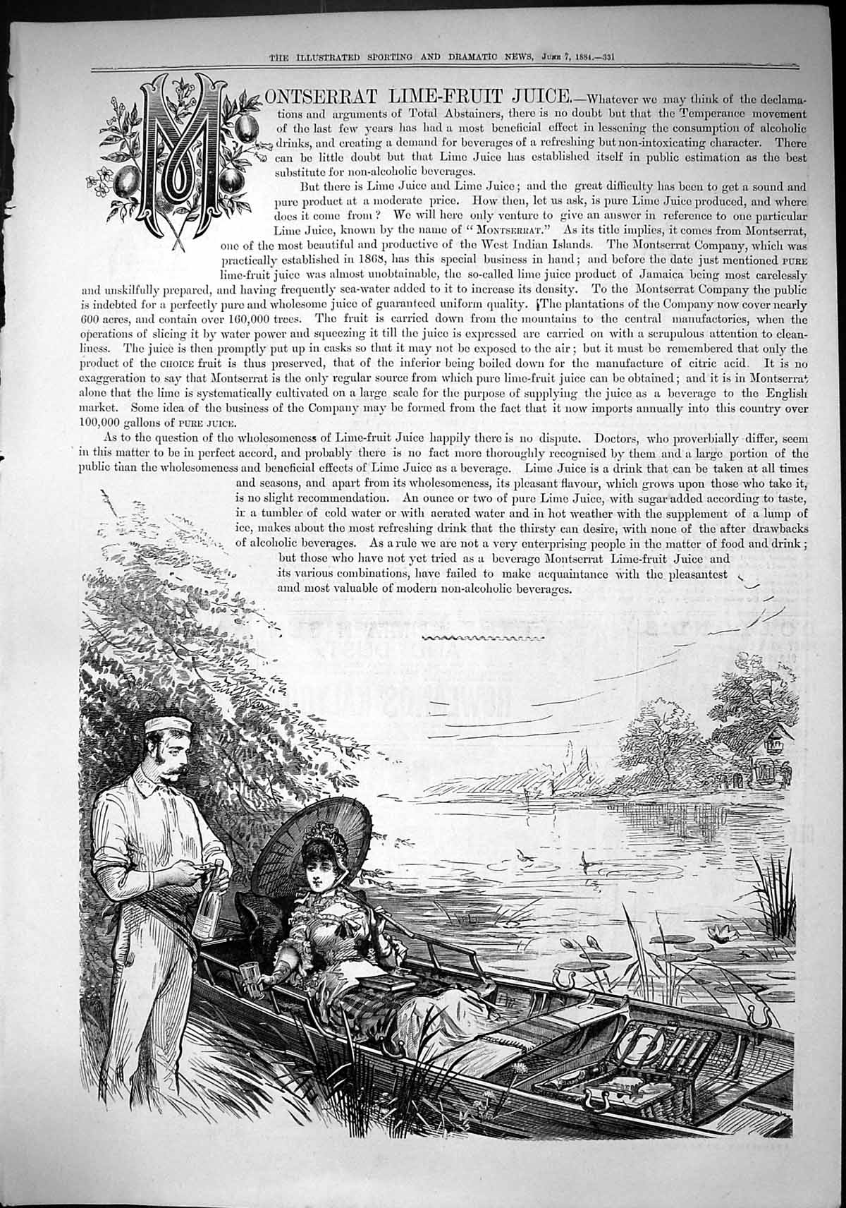 Old Sporting Dramatic News 1884 Advertisement Montserrat Lime-Fruit J Victorian
