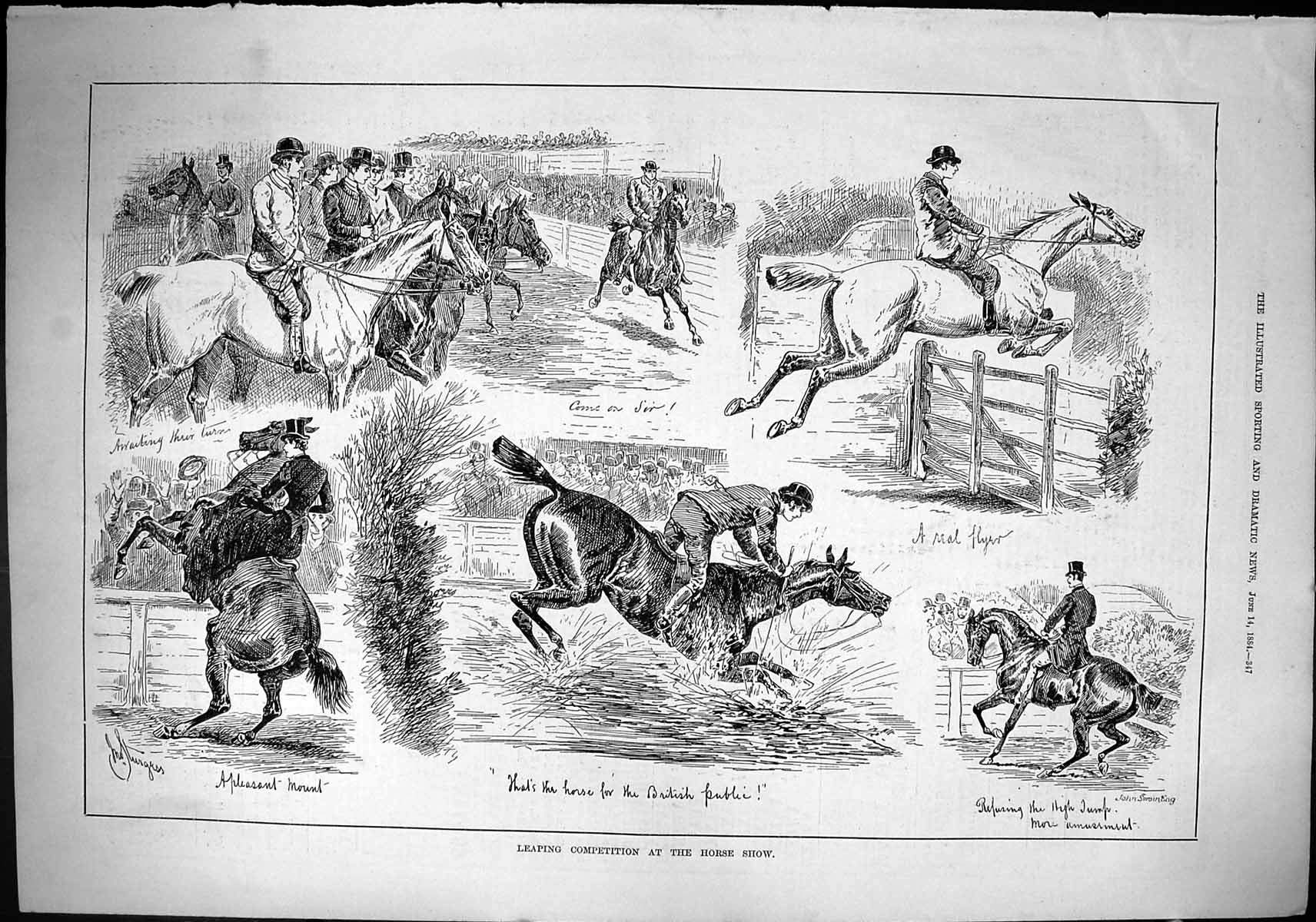 Old Sporting Dramatic News 1884 Leaping Competition Horse Show Jumpin Victorian
