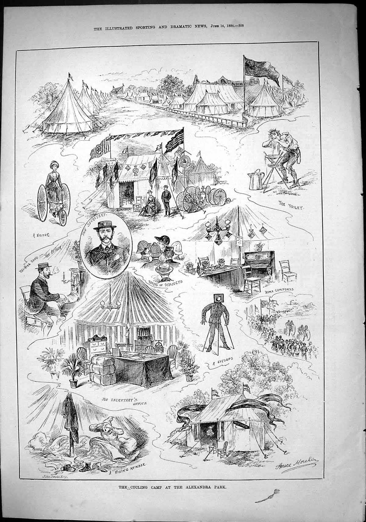 Old Sporting Dramatic News 1884 Cycling Camp Alexandra Park Cyclops T Victorian