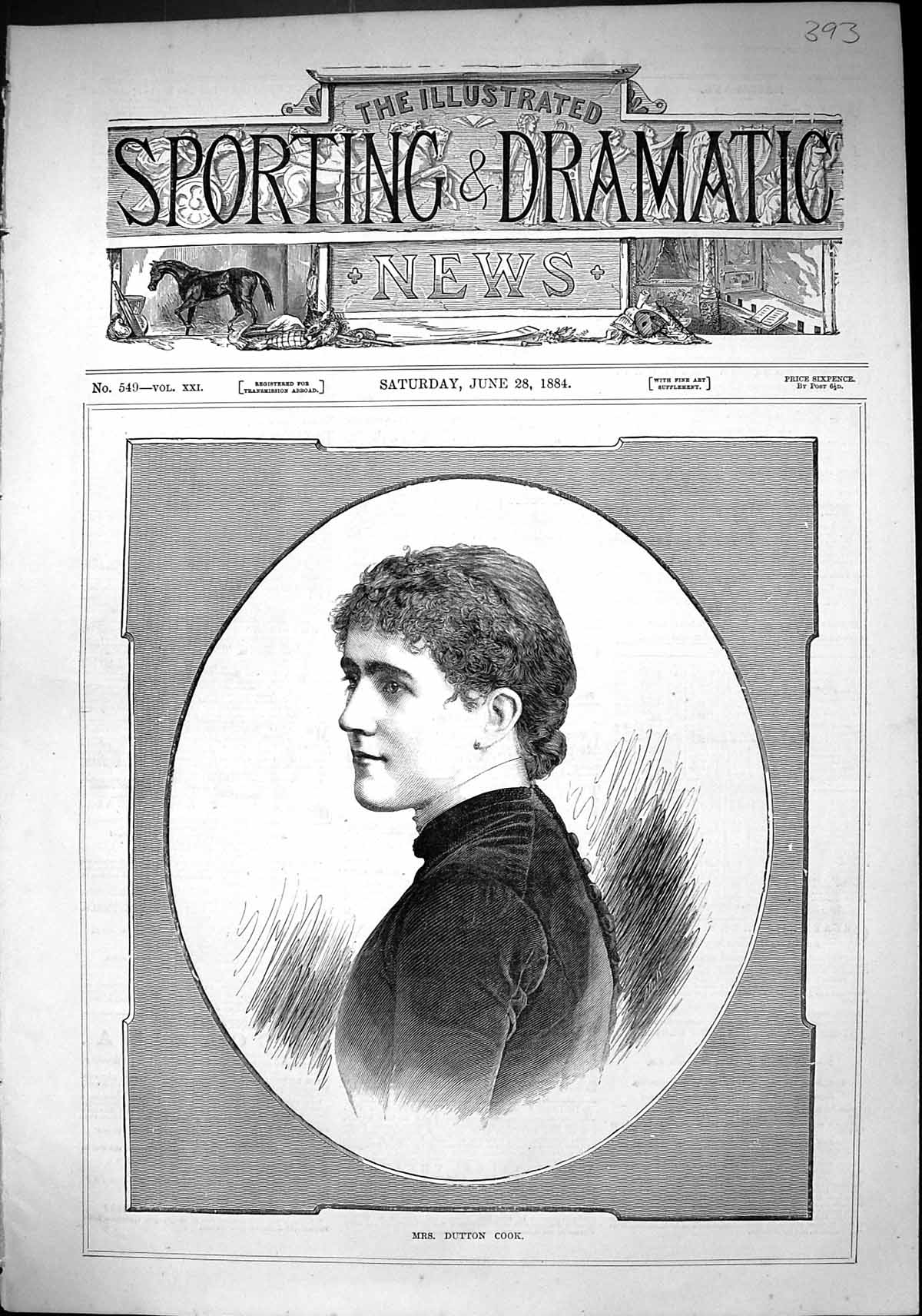 Old Antique Print Sporting Dramatic News 1884 Mrs Dutton Cook Lady Woman 19th