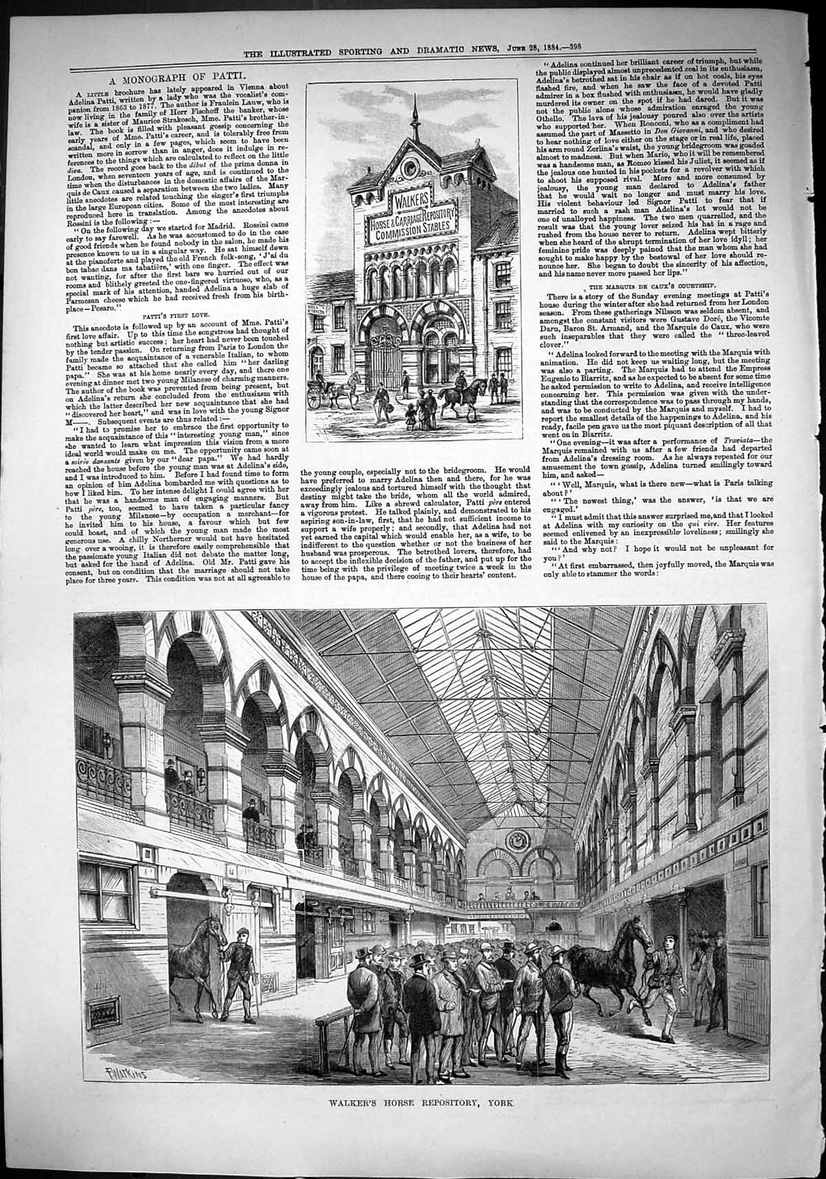 Old Sporting Dramatic News 1884 Walkers Horse Carriage Repository Sta Victorian