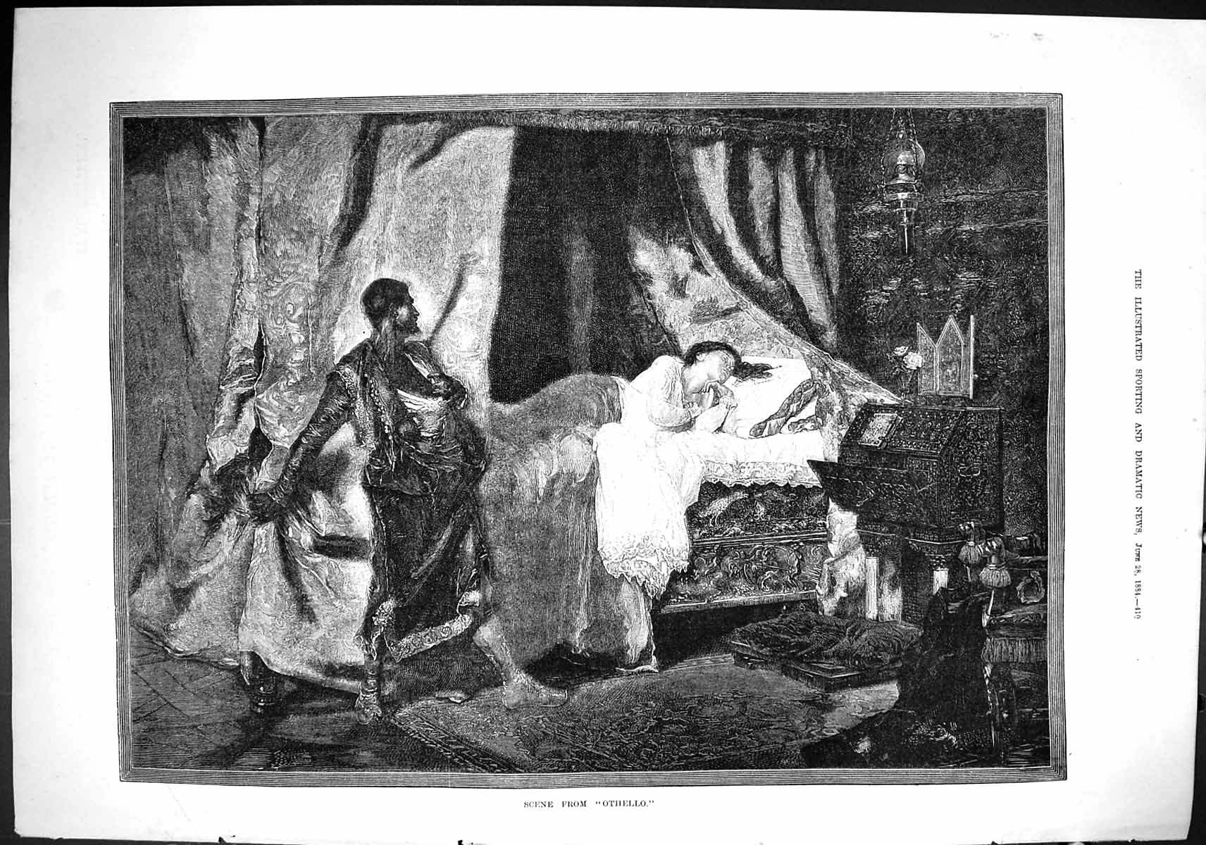Old Sporting Dramatic News 1884 Bedroom Scene Othello Theatre Fine Ar Victorian