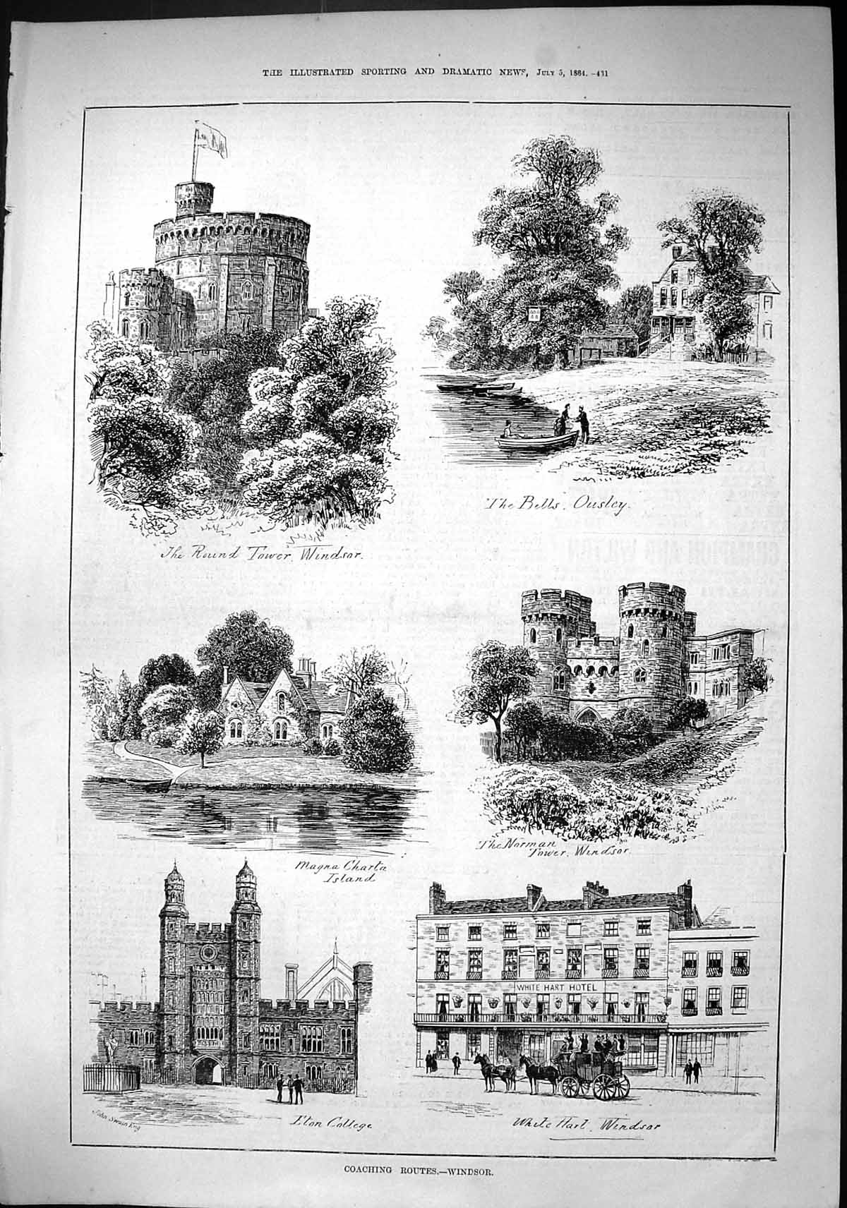 Old 1884 Coaching Windsor Round Tower Bells Ousley Magna Charta Islan Victorian