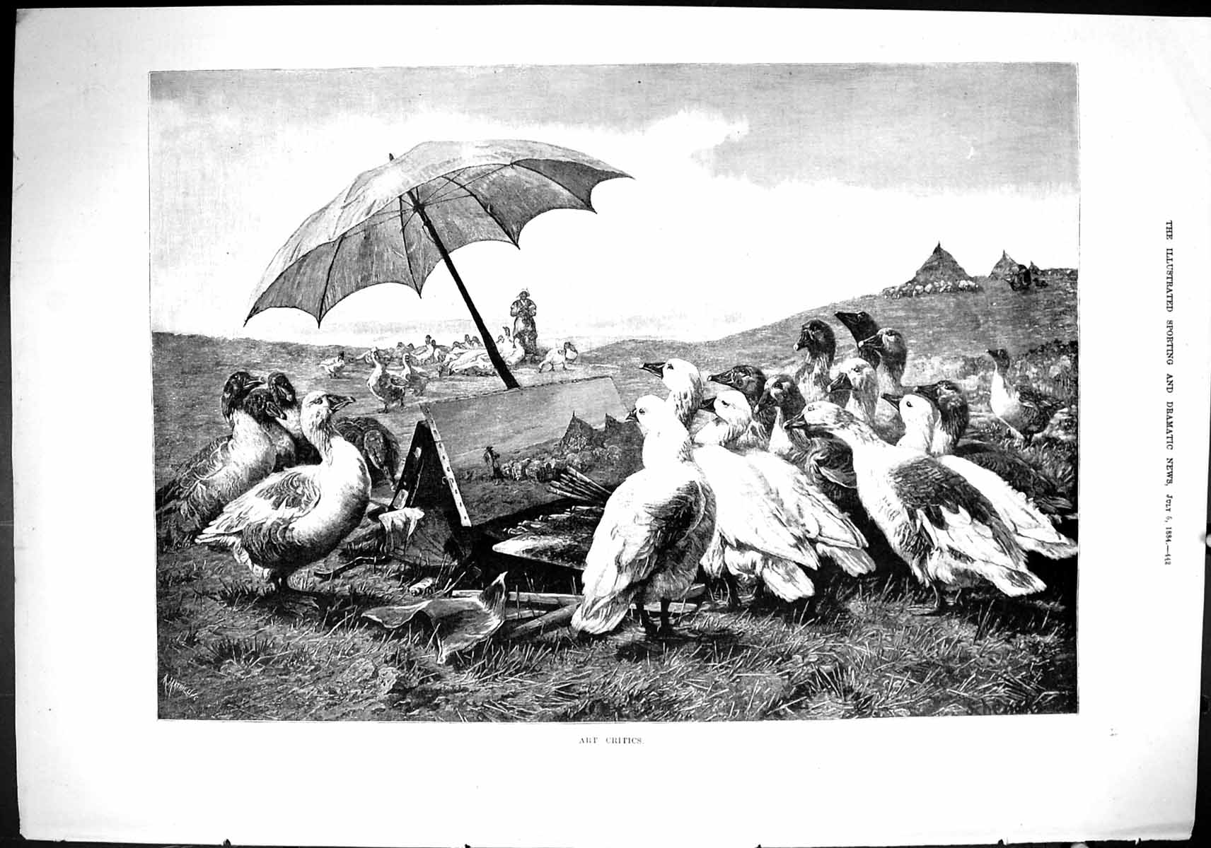 Old Sporting Dramatic News 1884 Art Critics Birds Artist Painting Cou Victorian