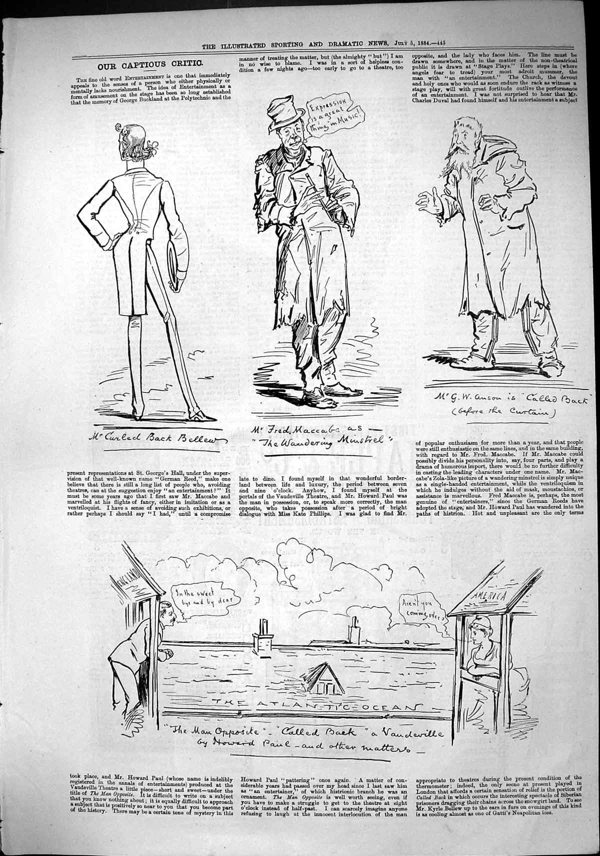 Old Sporting Dramatic News 1884 Captious Critic Theatre Vaudeville An Victorian