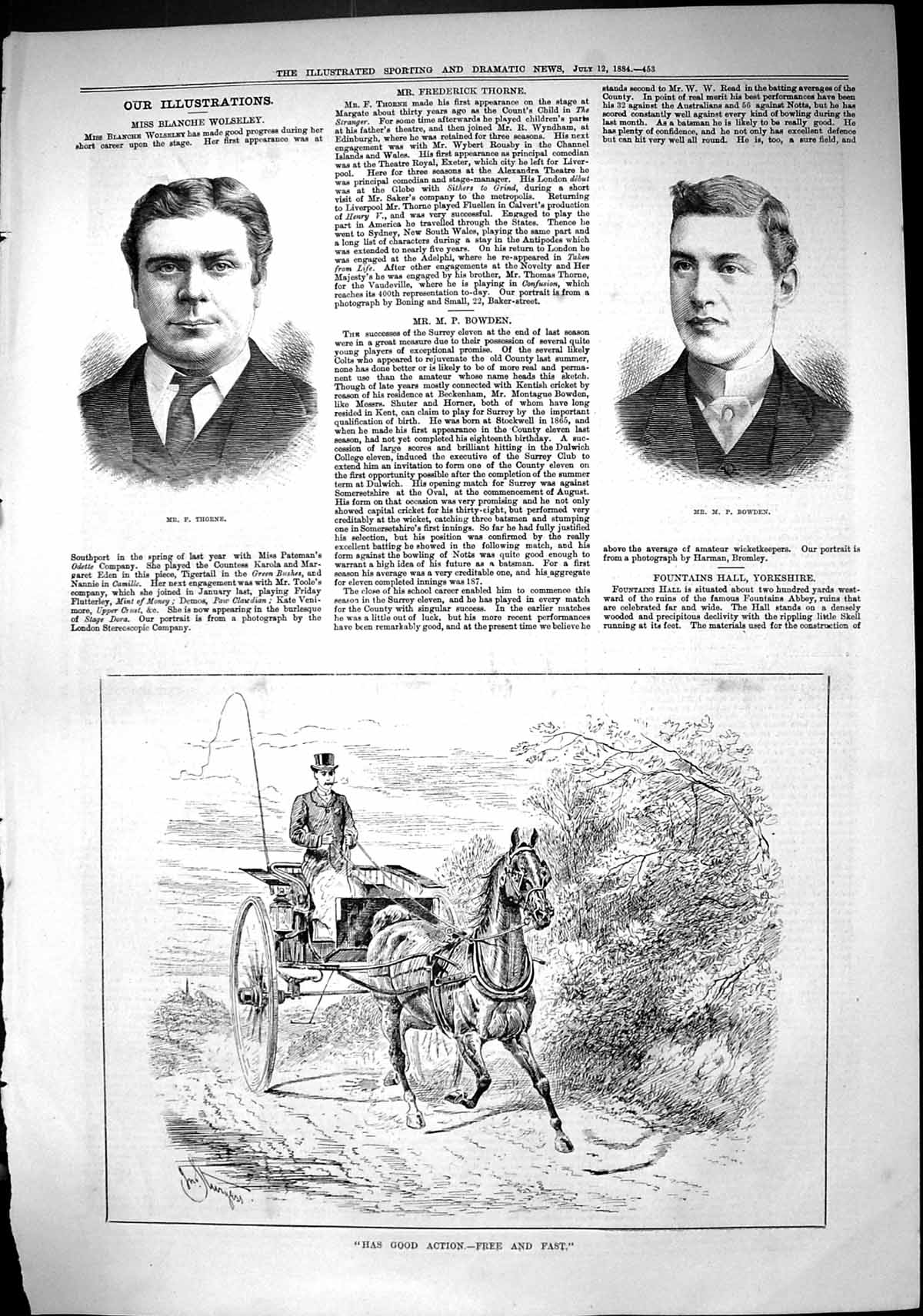 Antique Old Print Sporting Dramatic News 1884 Thorne Bowden Horse Carriage 19th