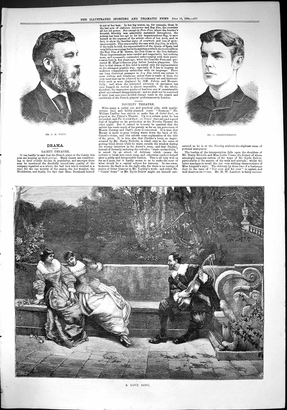 Old Sporting Dramatic News 1884 Waite Christopherson Love Song Romanc Victorian