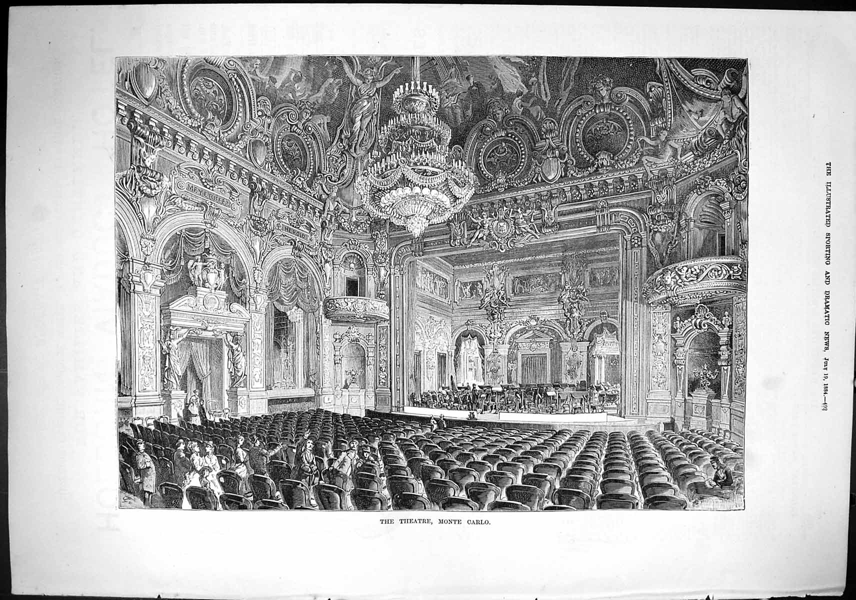 Old Sporting Dramatic News 1884 Interior Theatre Monte Carlo France A Victorian