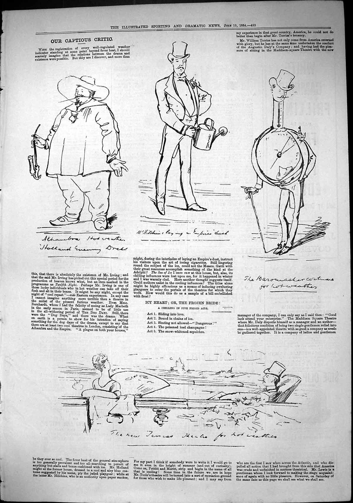 Old Sporting Dramatic News 1884 Captious Critic Theatre Actors Sketch Victorian