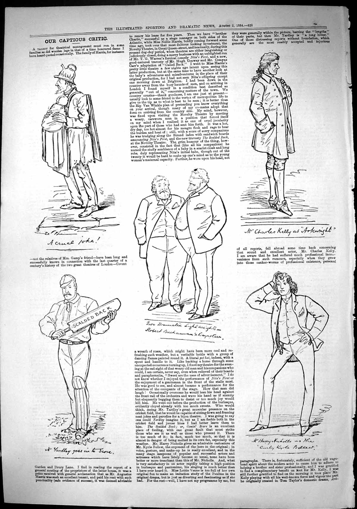Old Sporting Dramatic News 1884 Captious Critic Theatre Scene Sketche Victorian