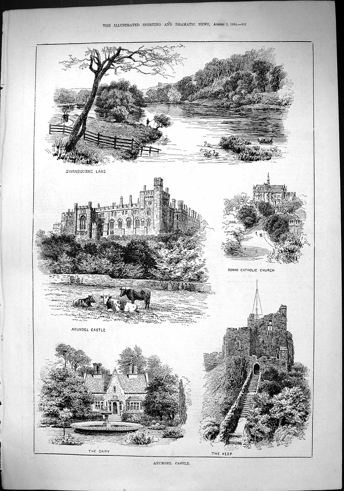 Old Sporting Dramatic News 1884 Arundel Castle Roman Catholic Church Victorian