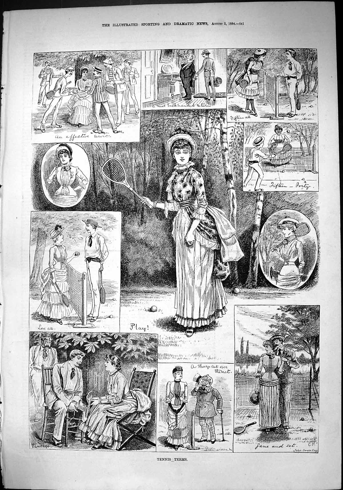 Old Sporting Dramatic News 1884 Tennis Terms Sport Lady Man Romance S Victorian